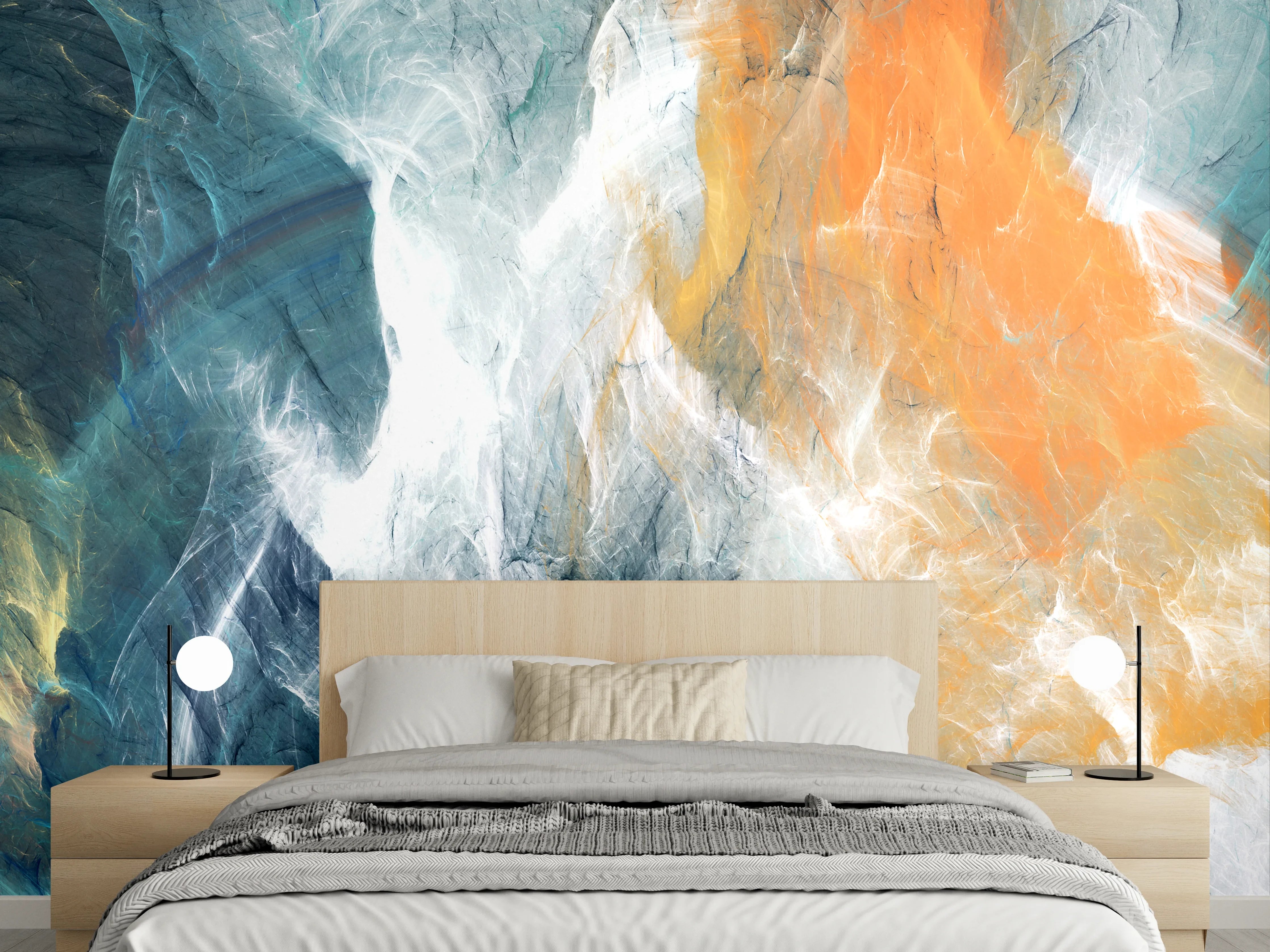 Wandverkleidung Schlafzimmer - Abstraktes Farbspiel Wandbild