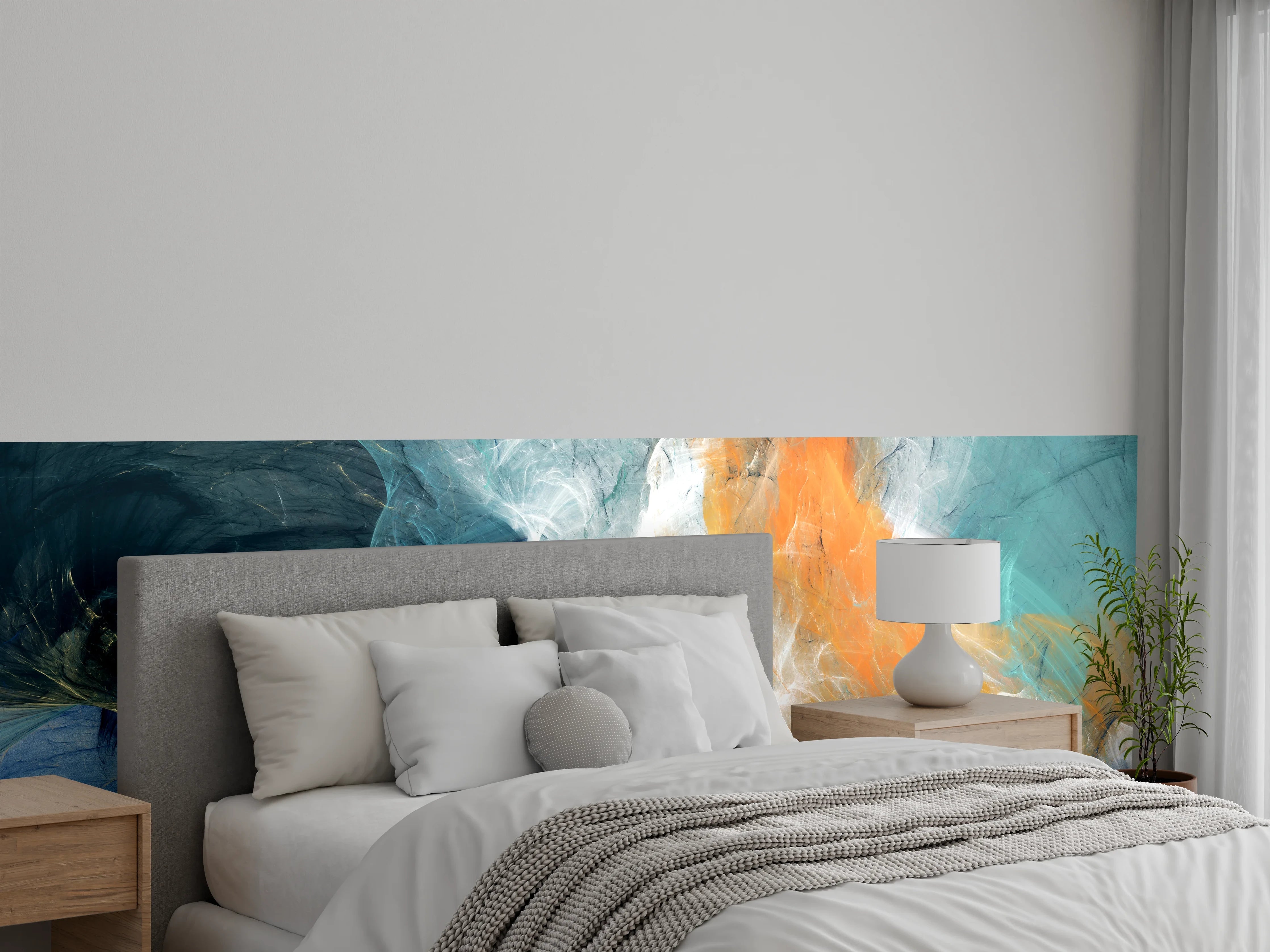 Wandverkleidung Schlafzimmer - Abstraktes Farbspiel Wandbild