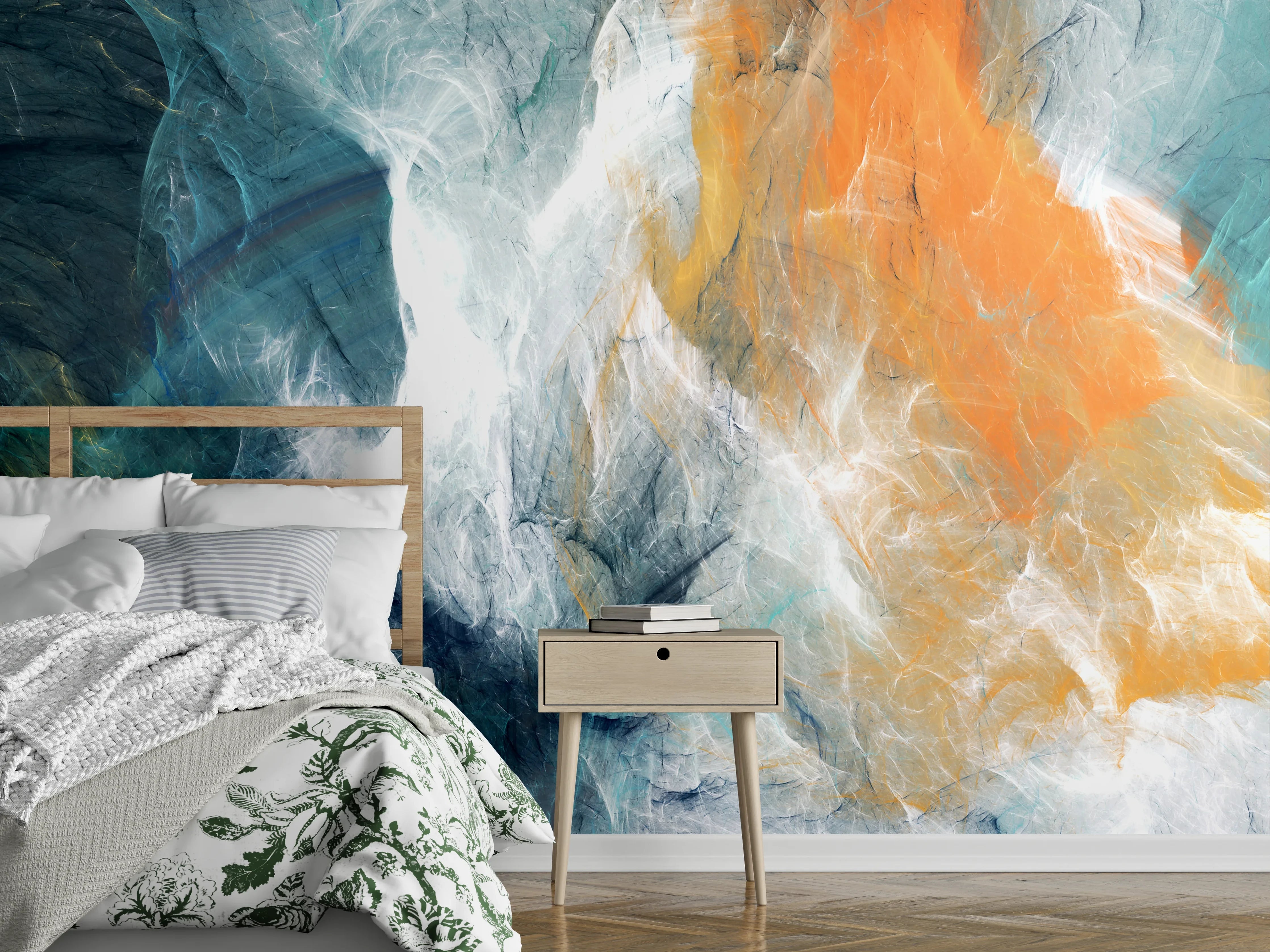 Wandverkleidung Schlafzimmer - Abstraktes Farbspiel Wandbild
