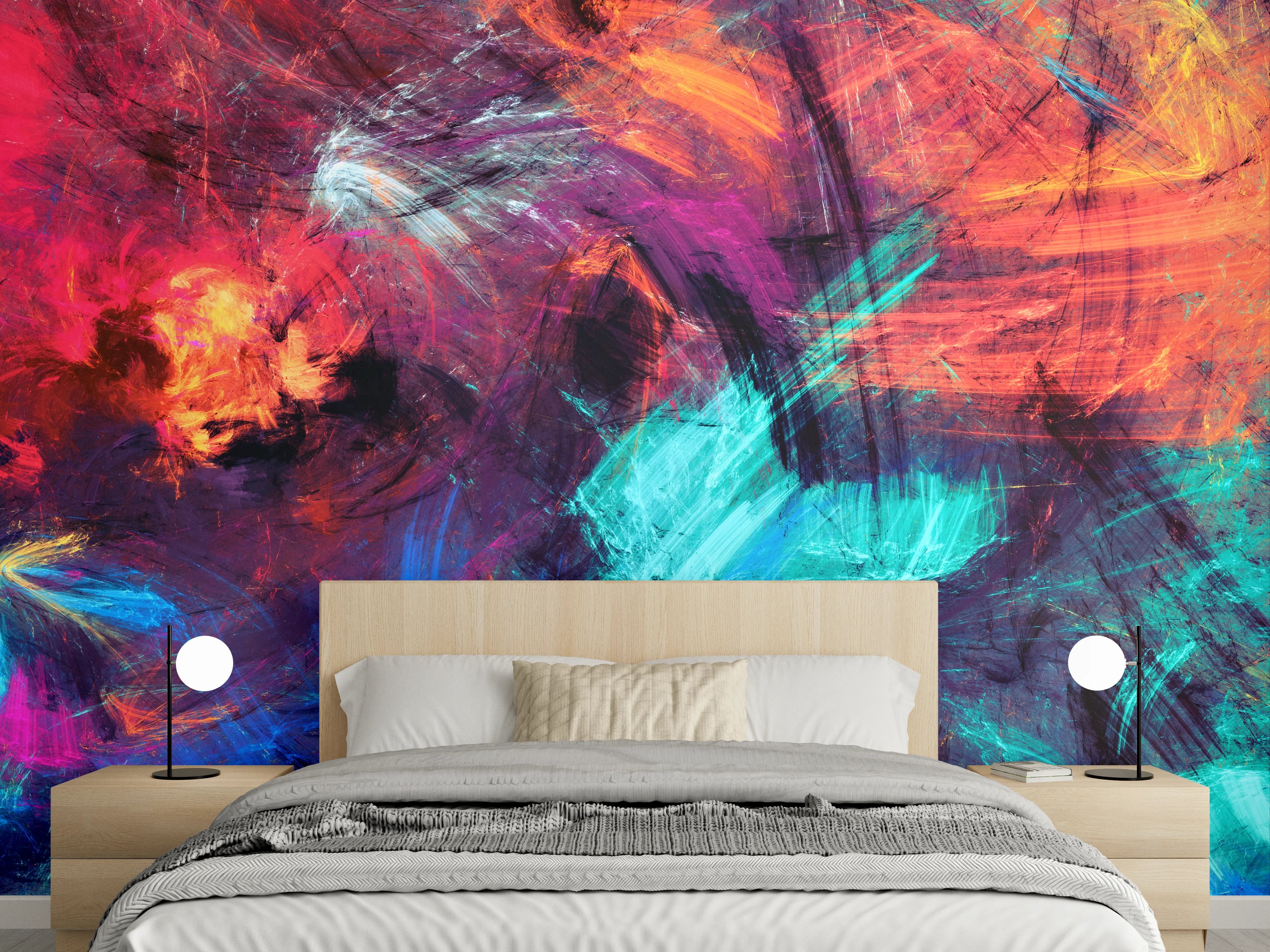 Wandverkleidung Schlafzimmer - Abstraktes Farbspiel – Moderne Wandkunst