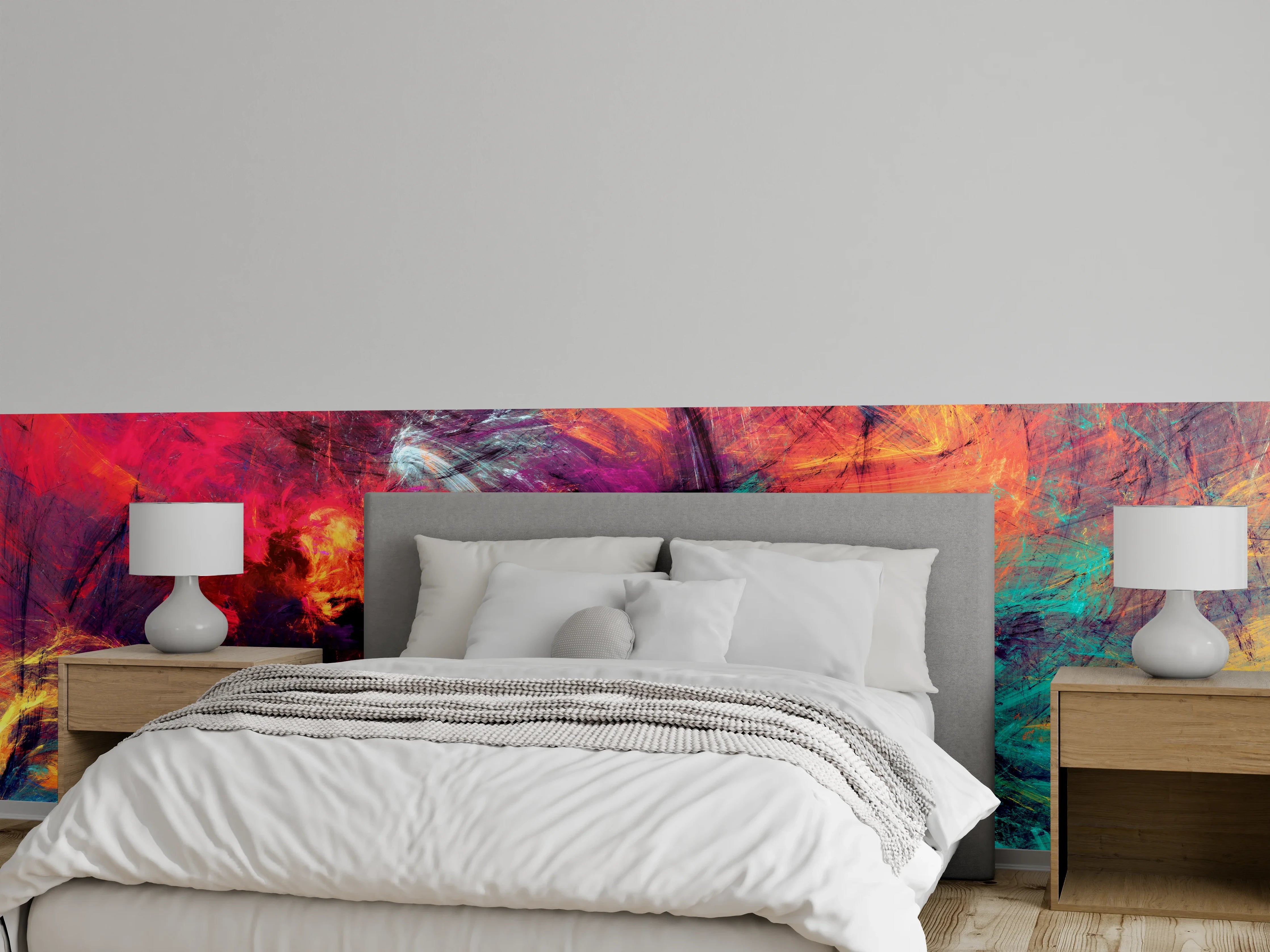 Wandverkleidung Schlafzimmer - Abstraktes Farbspiel – Moderne Wandkunst