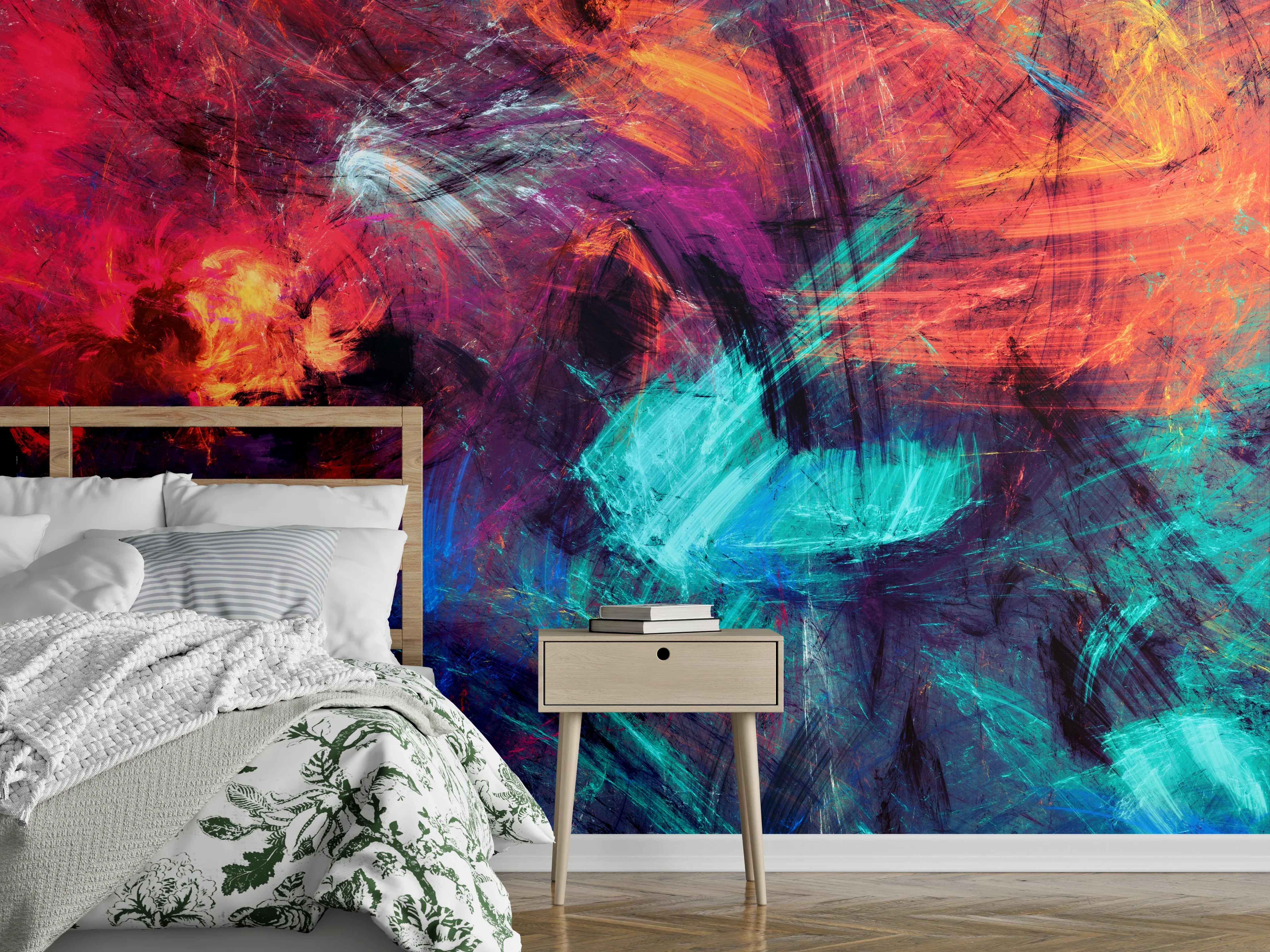Wandverkleidung Schlafzimmer - Abstraktes Farbspiel – Moderne Wandkunst