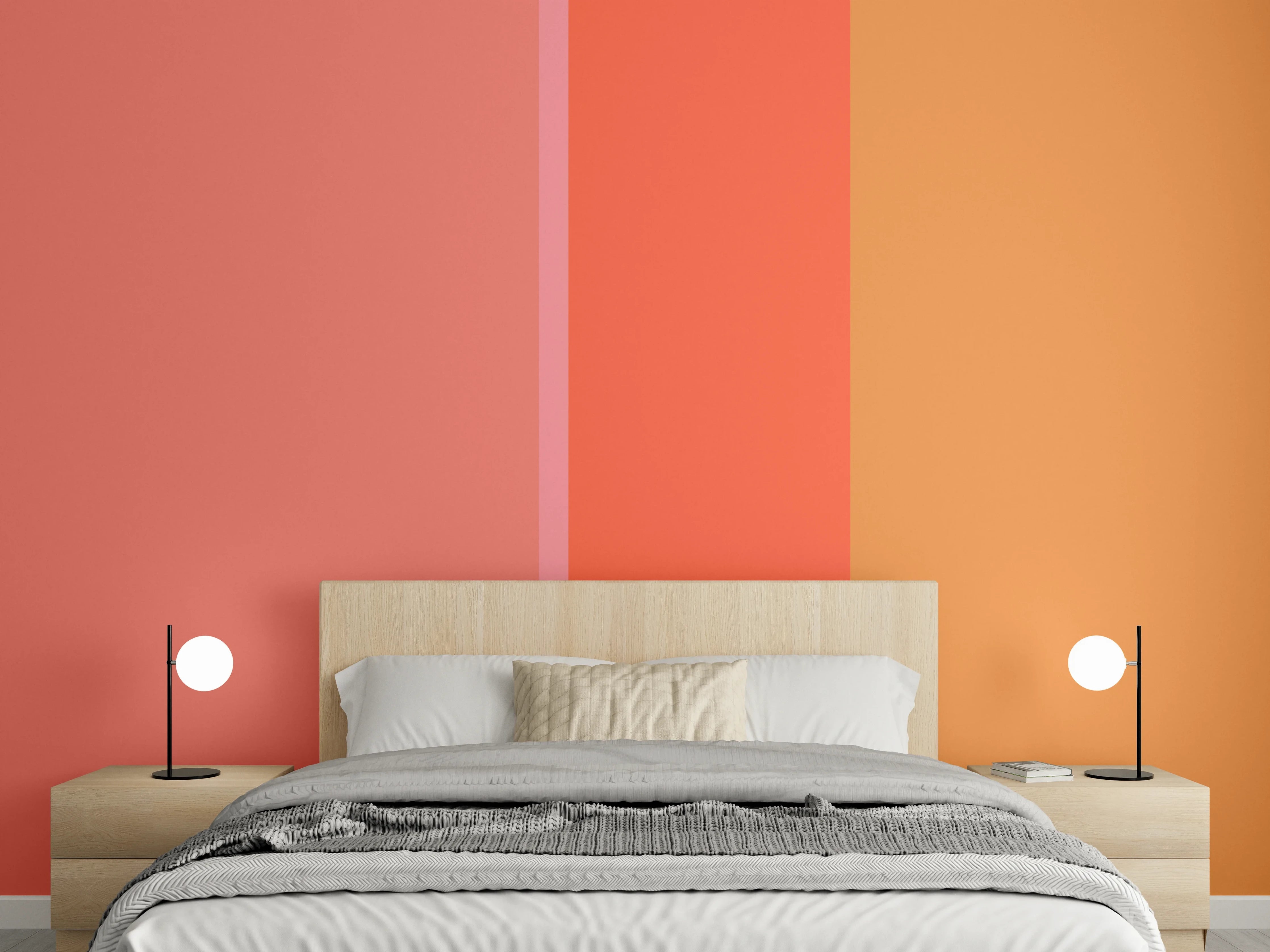 Wandverkleidung Schlafzimmer - Abstraktes Farbspiel in Orange und Rosa