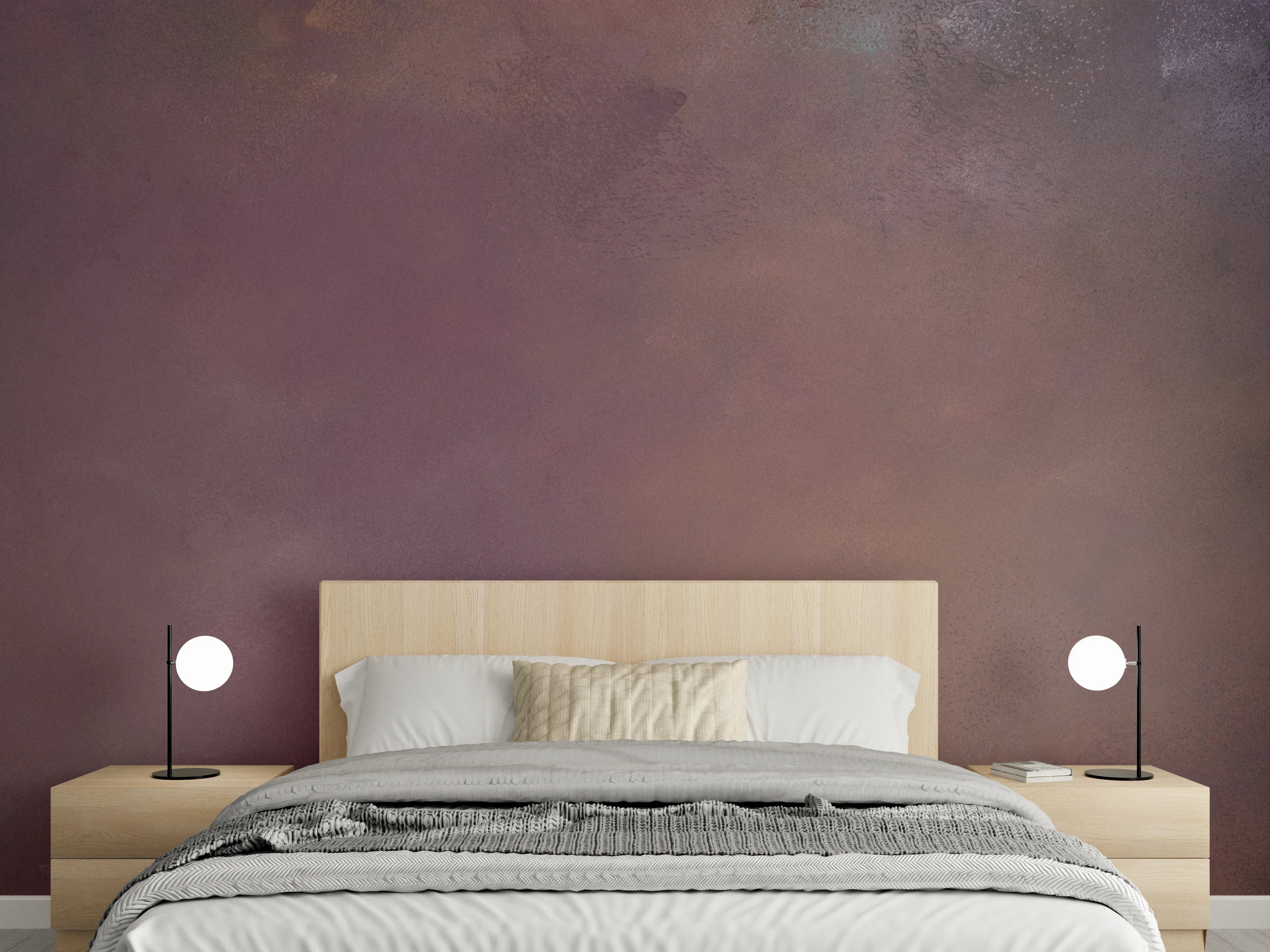Wandverkleidung Schlafzimmer - Abstraktes Farbspiel in Violett und Braun