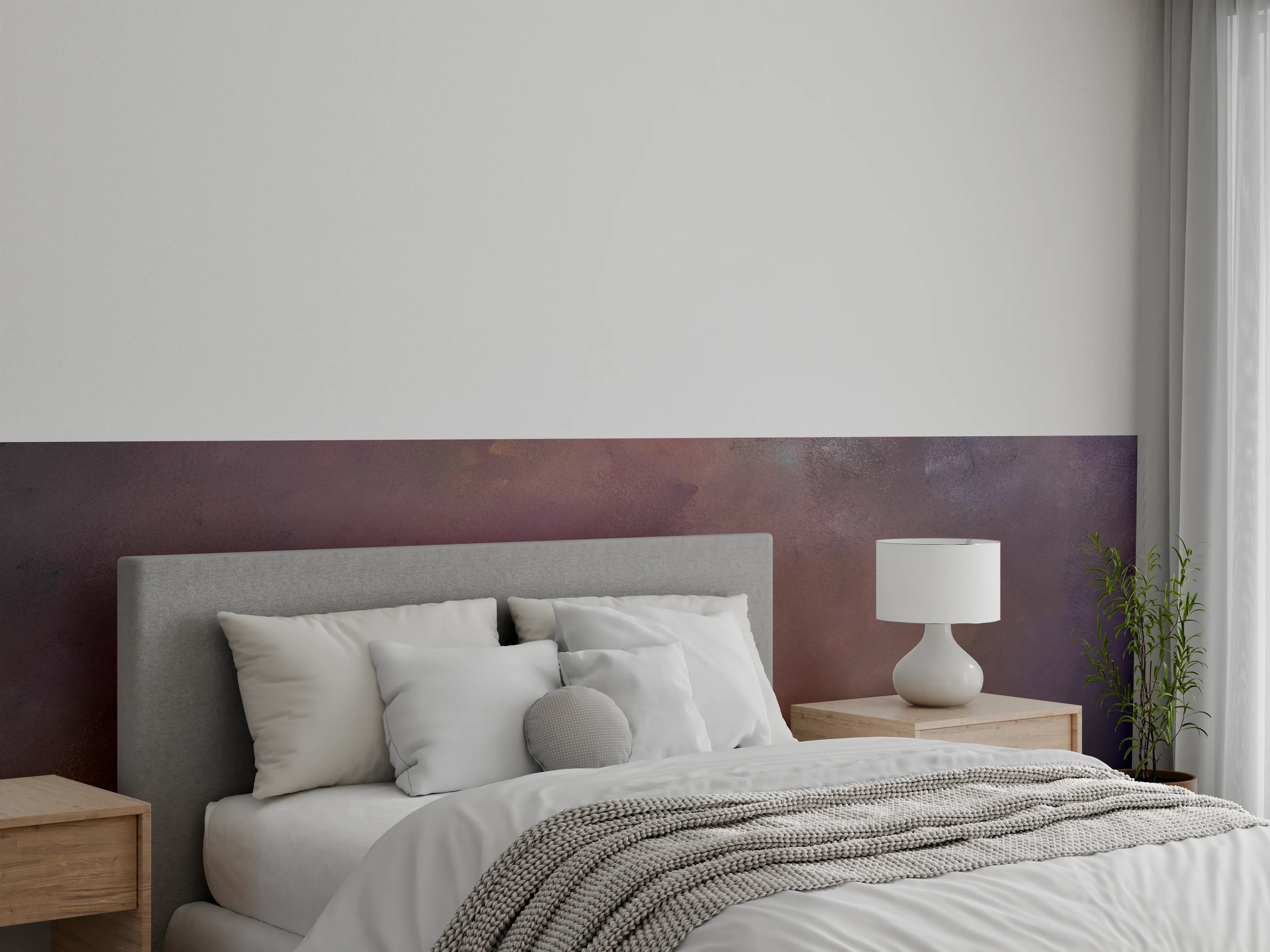 Wandverkleidung Schlafzimmer - Abstraktes Farbspiel in Violett und Braun