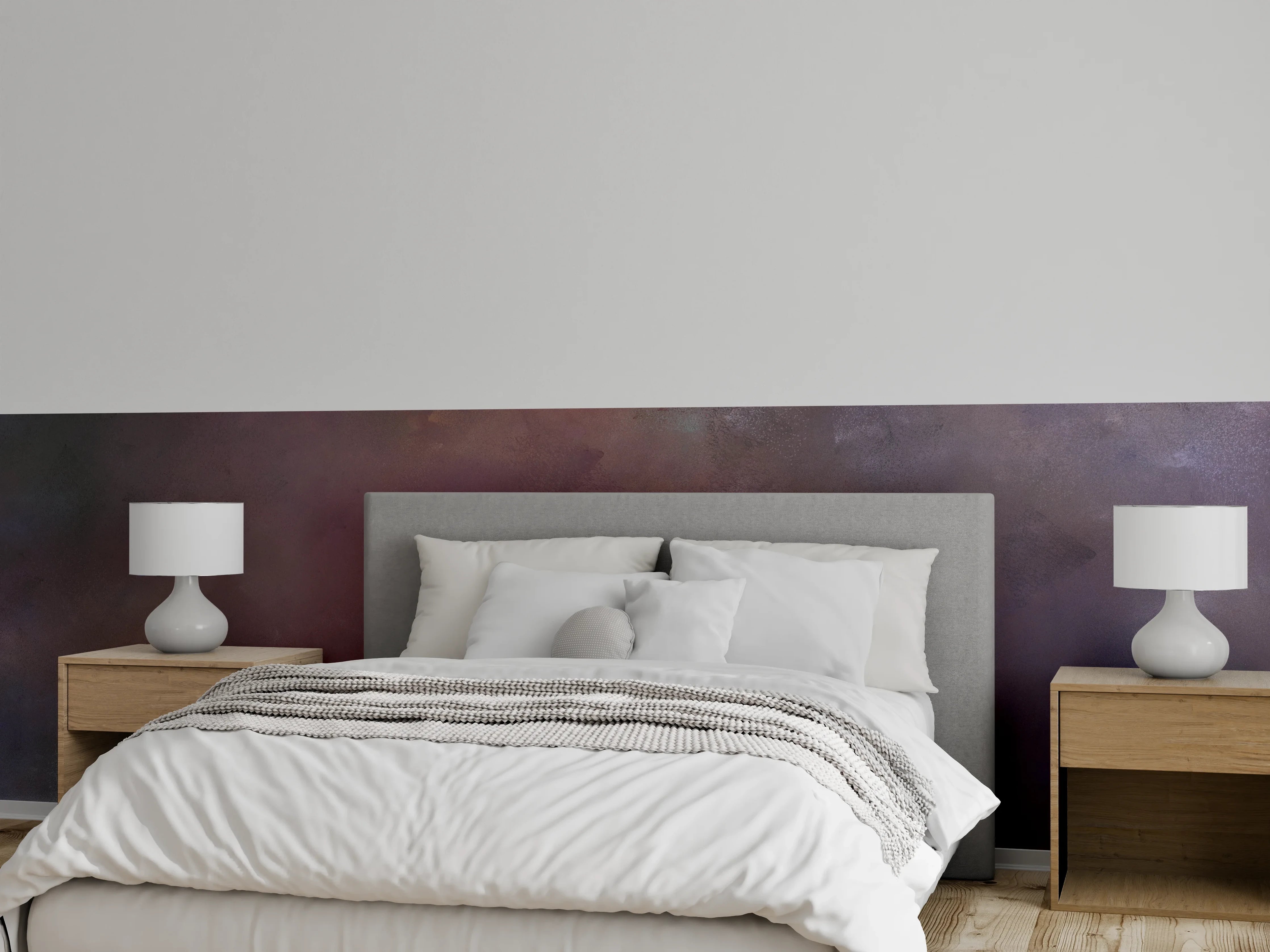 Wandverkleidung Schlafzimmer - Abstraktes Farbspiel in Violett und Braun