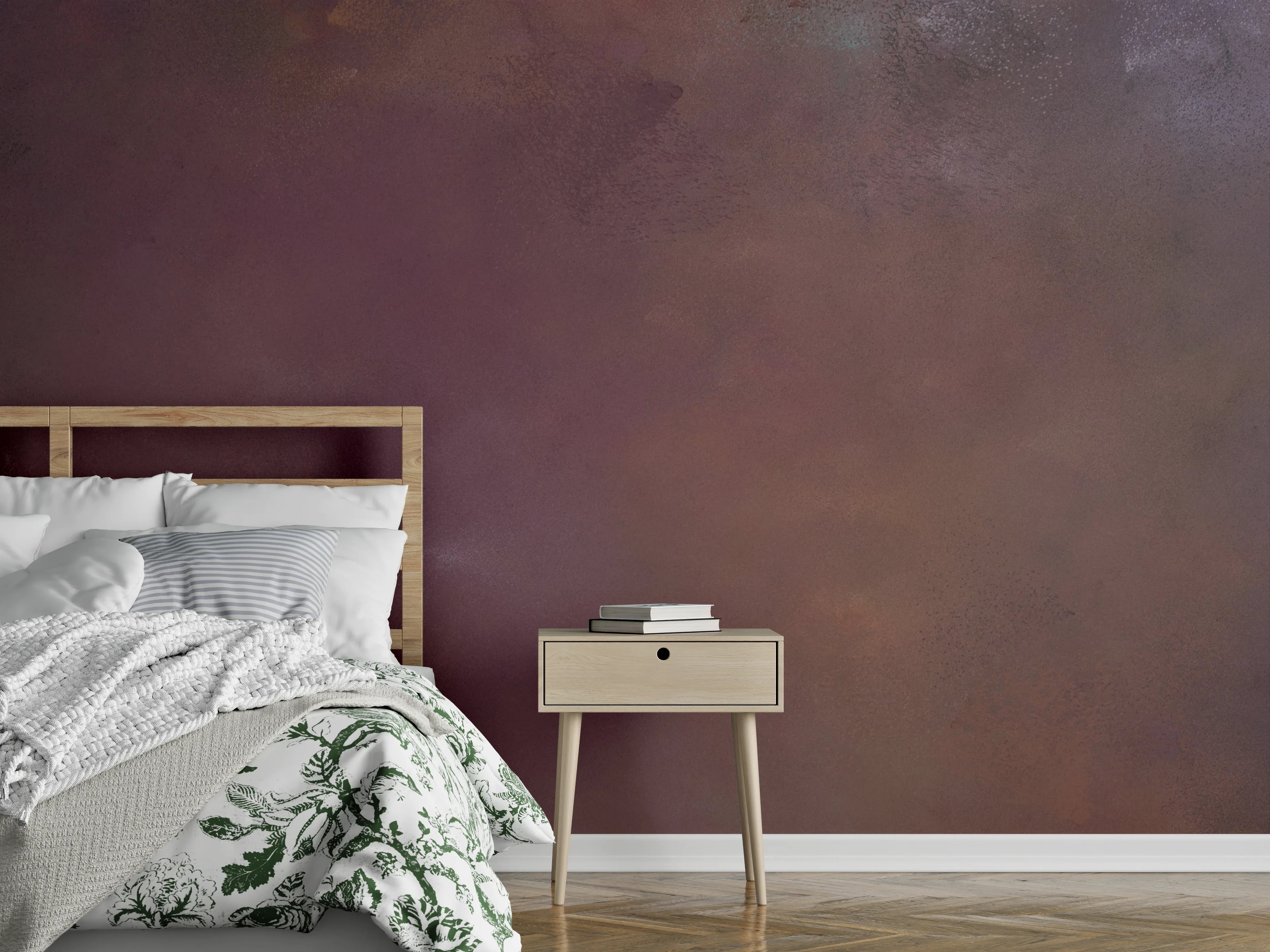 Wandverkleidung Schlafzimmer - Abstraktes Farbspiel in Violett und Braun