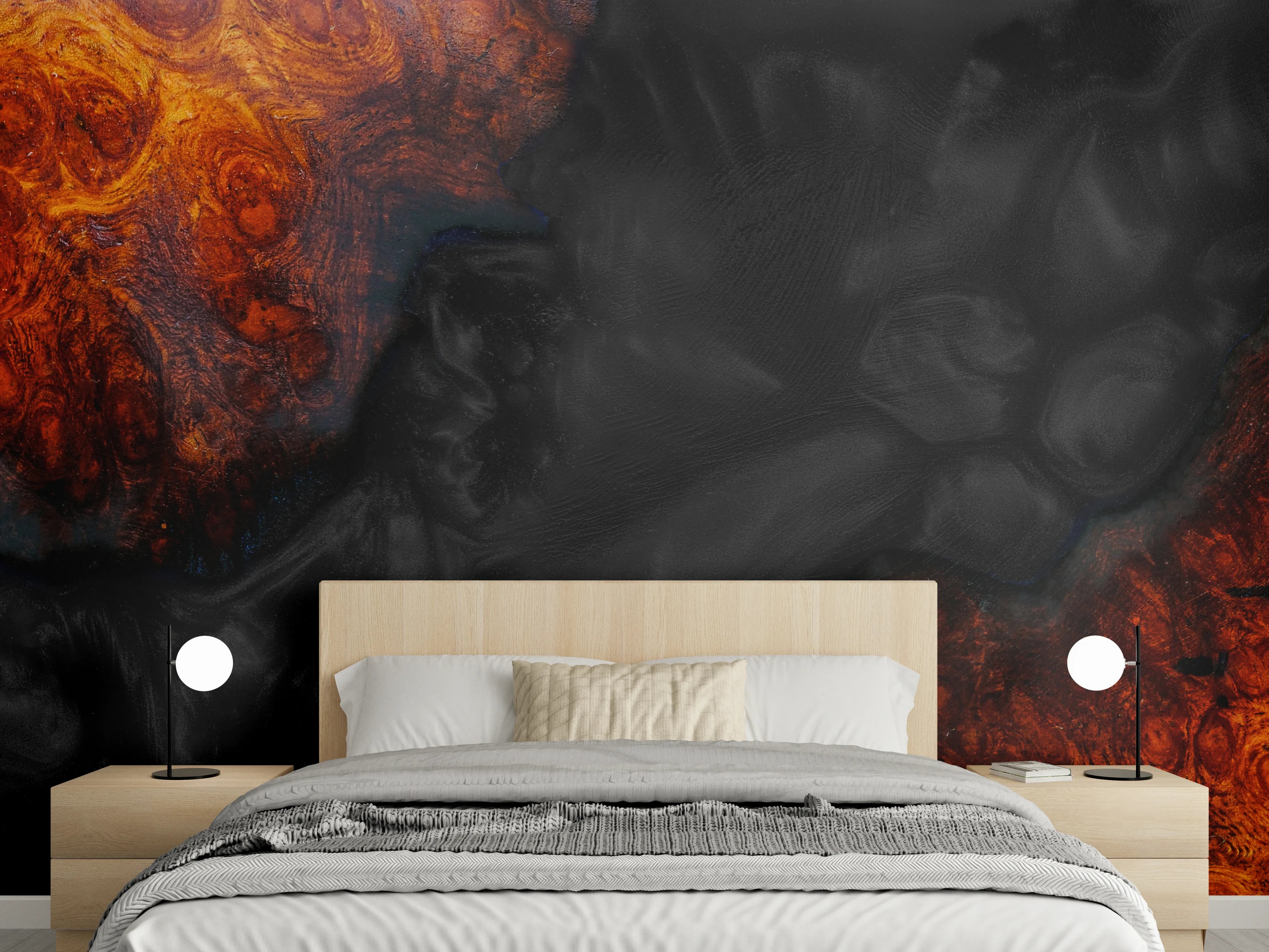 Wandverkleidung Schlafzimmer - Abstraktes Feuer-Marmor Wandbild