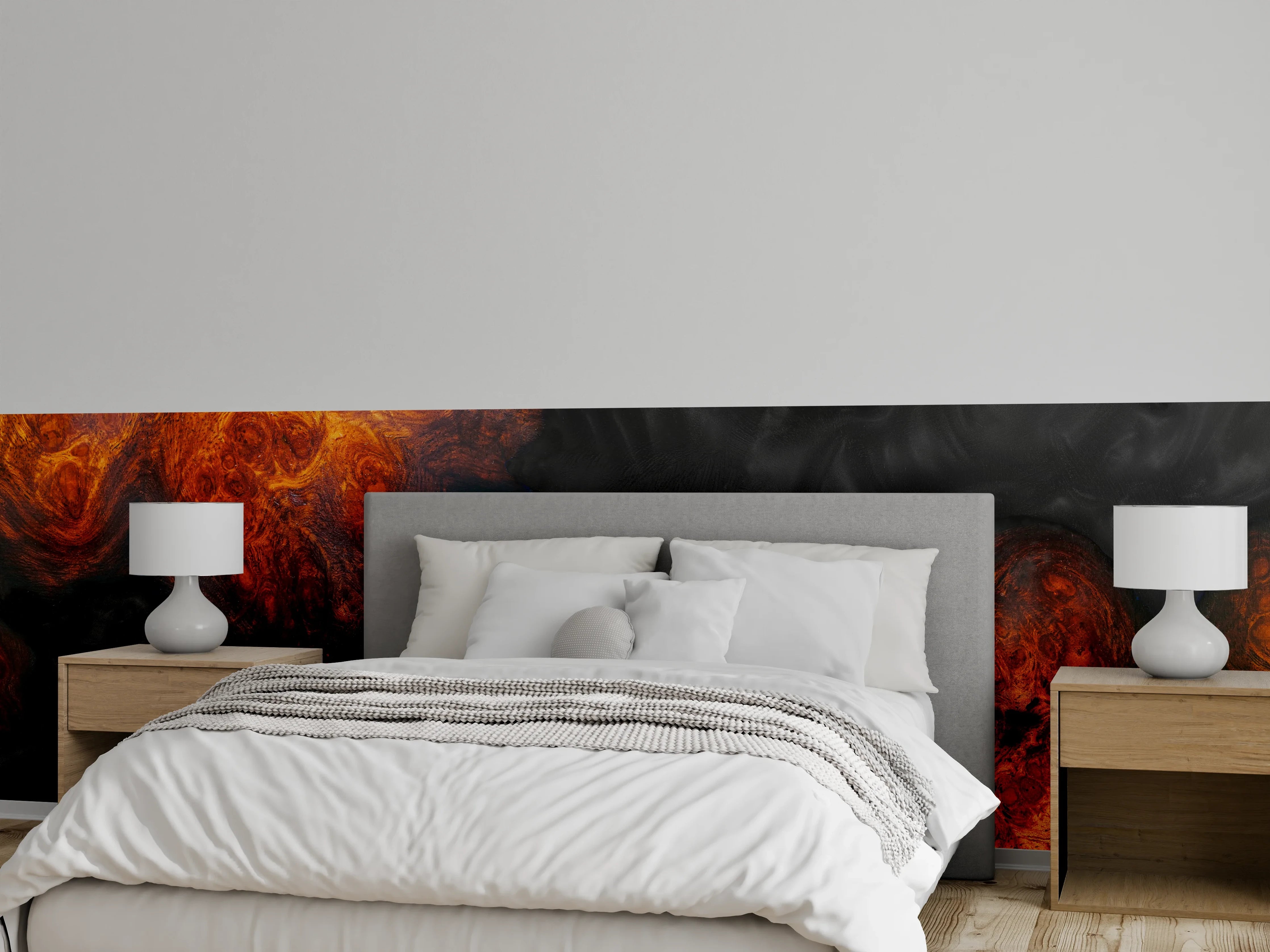 Wandverkleidung Schlafzimmer - Abstraktes Feuer-Marmor Wandbild