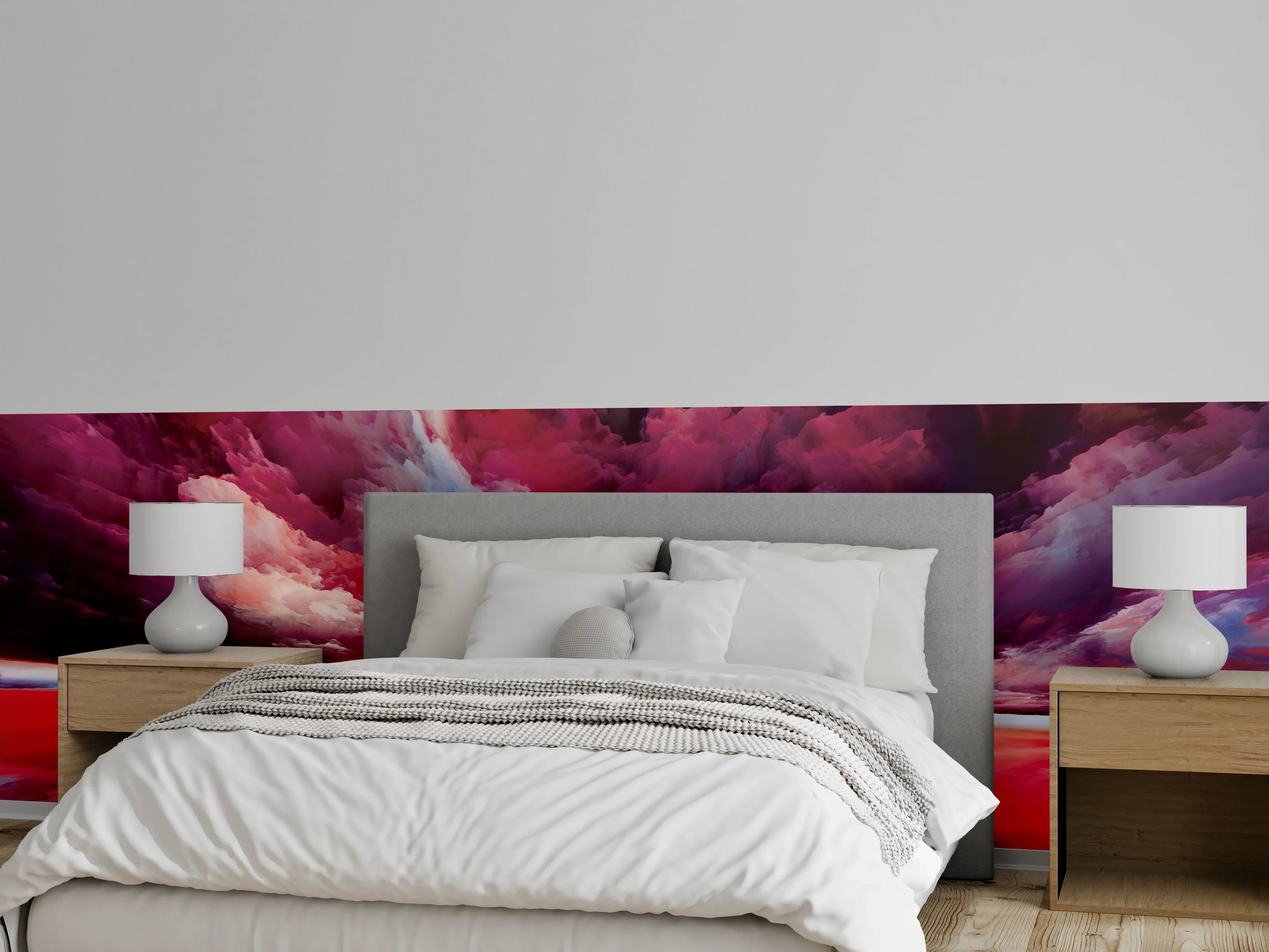 Wandverkleidung Schlafzimmer - Abstraktes Himmelsmeer in Pink und Rot