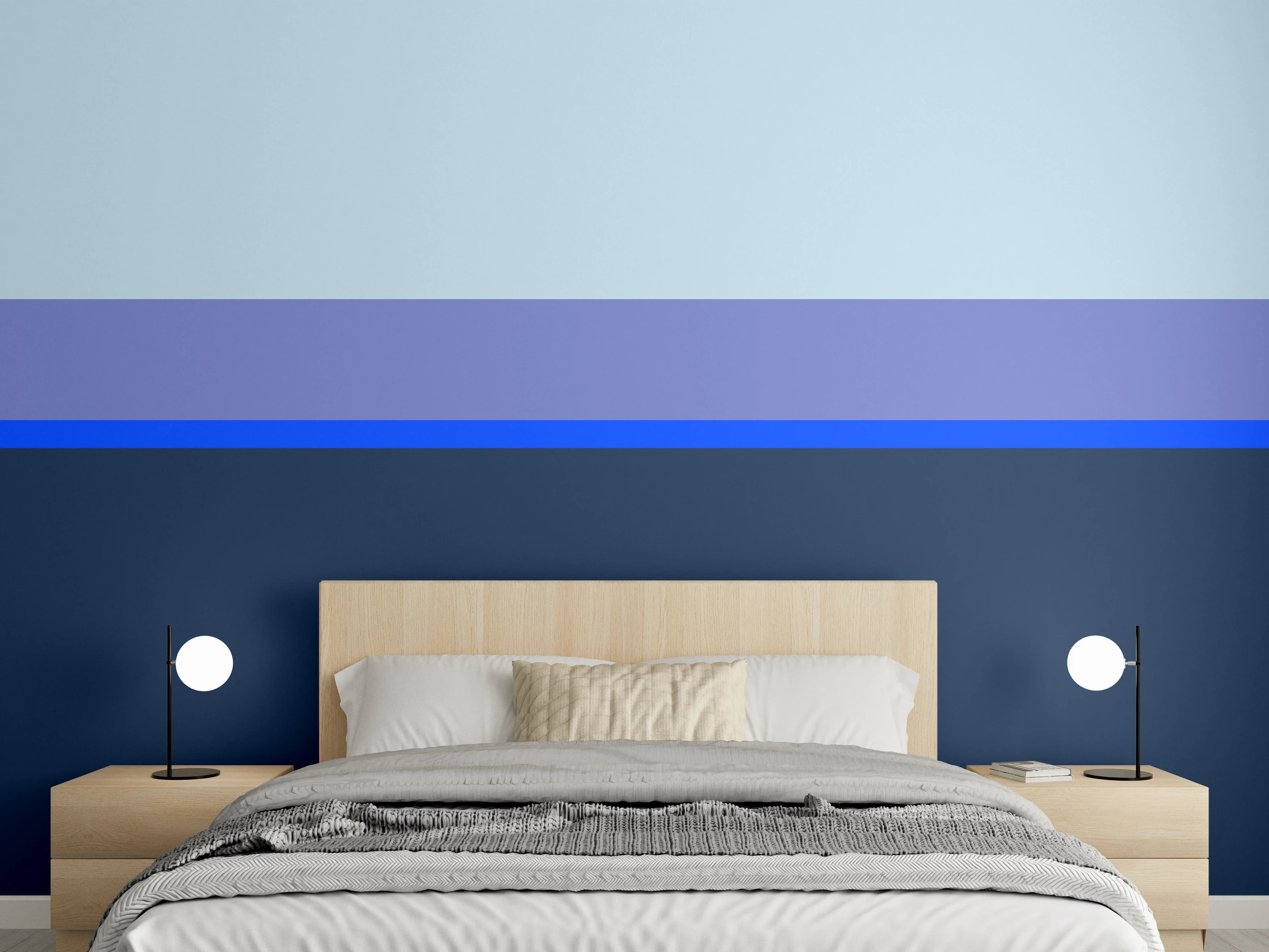 Wandverkleidung Schlafzimmer - Abstraktes Horizont-Design Blau Töne