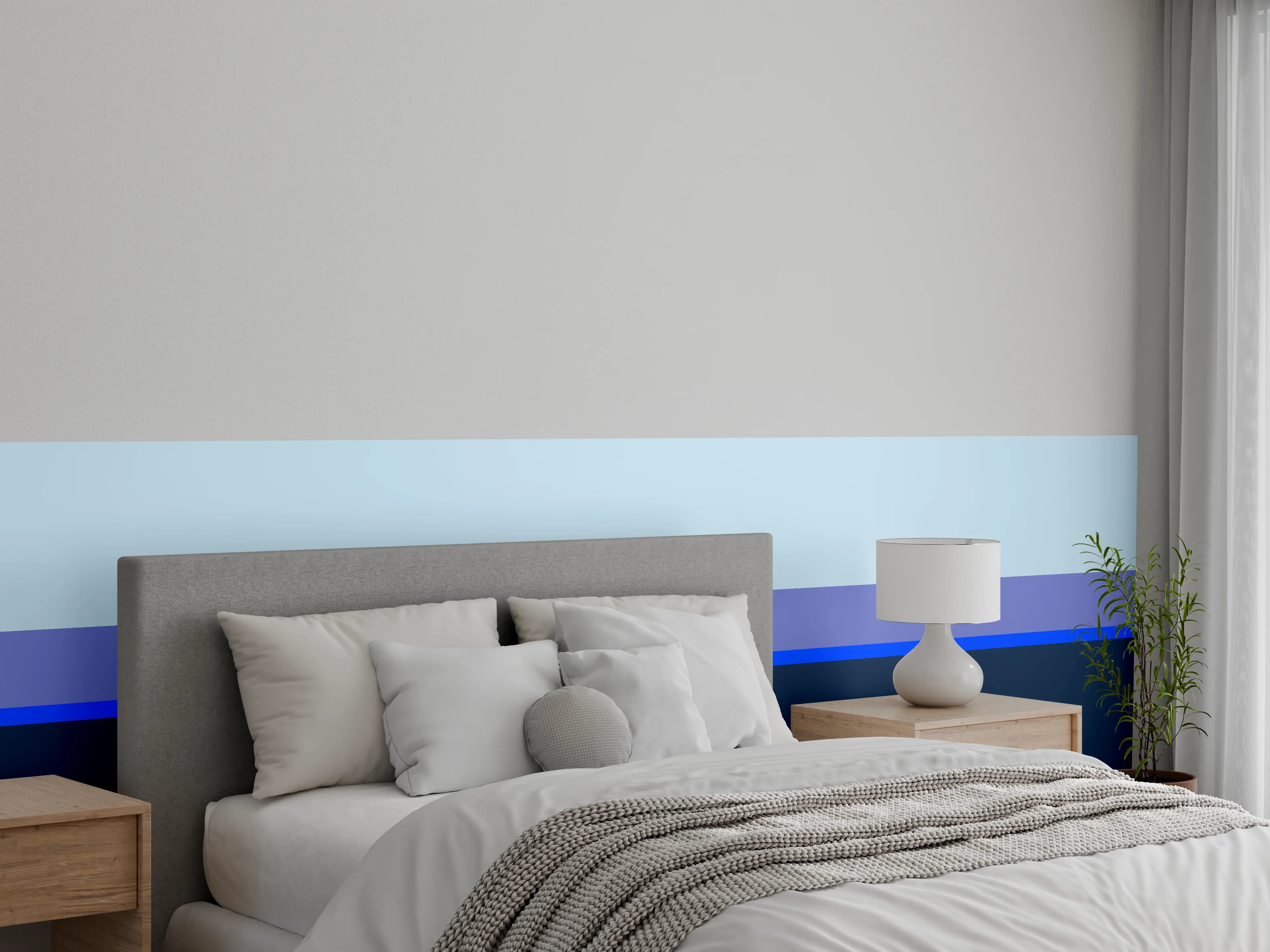 Wandverkleidung Schlafzimmer - Abstraktes Horizont-Design Blau Töne