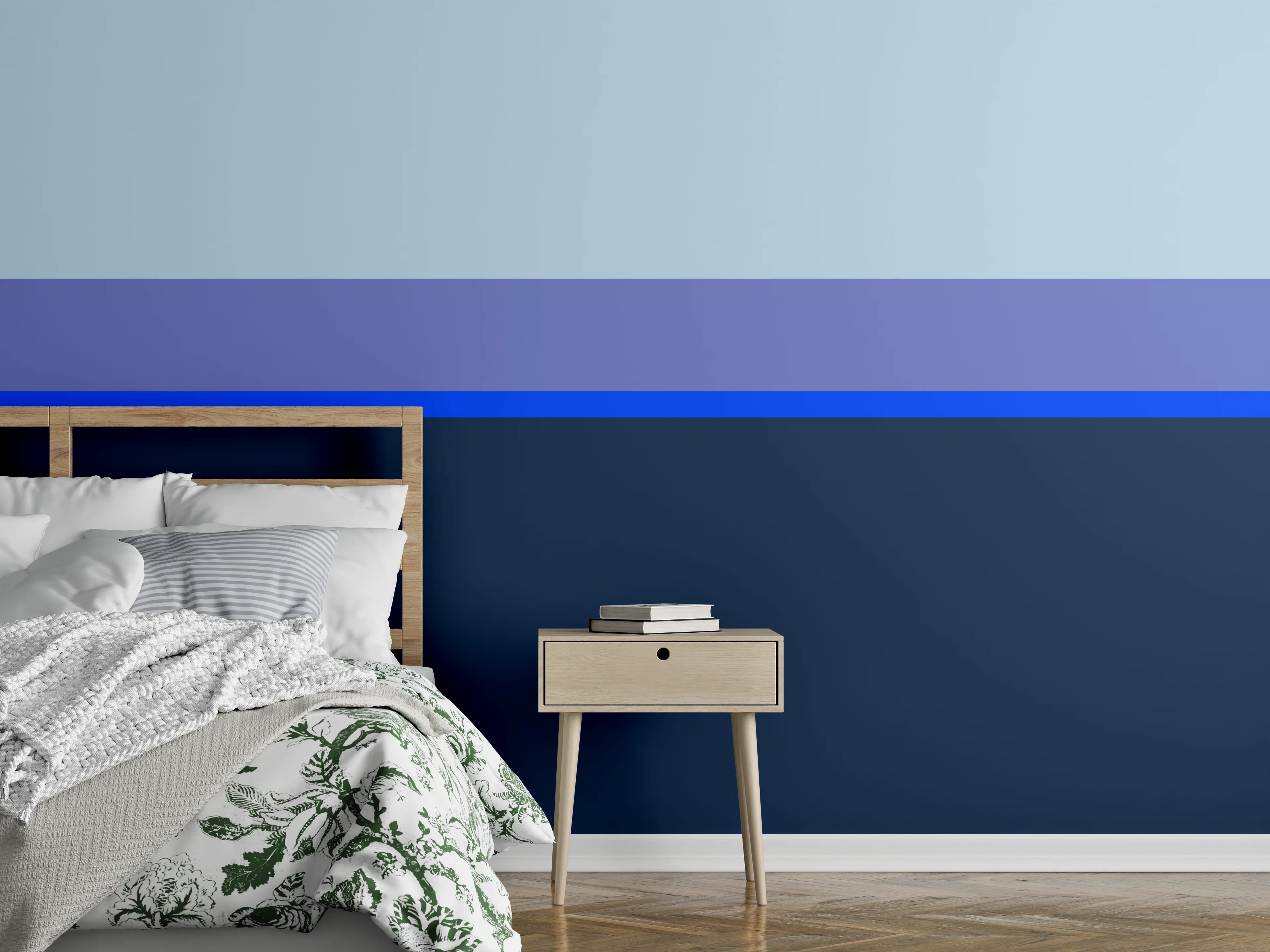 Wandverkleidung Schlafzimmer - Abstraktes Horizont-Design Blau Töne