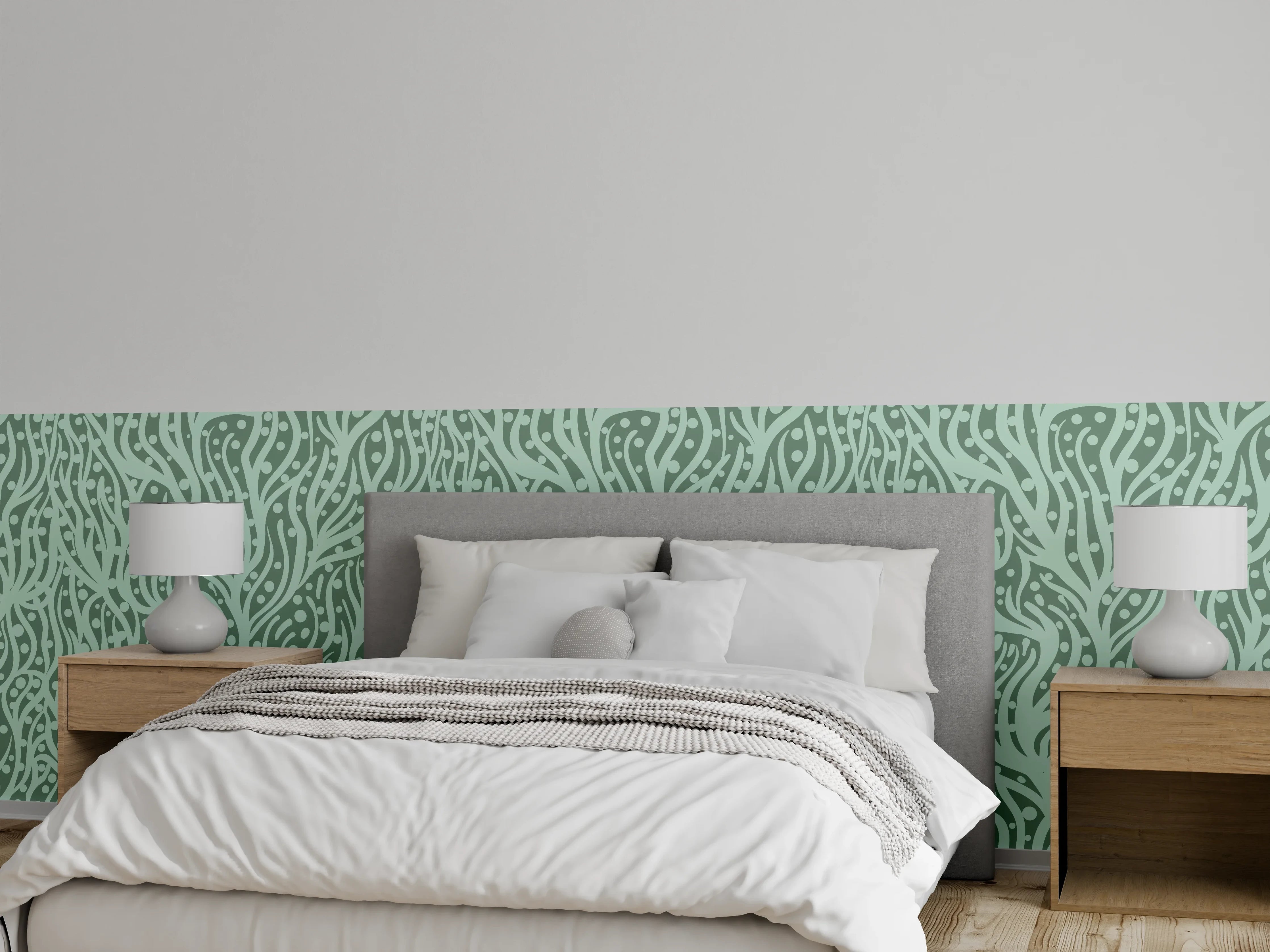 Wandverkleidung Schlafzimmer - Abstraktes Korallenmuster Grün-Türkis