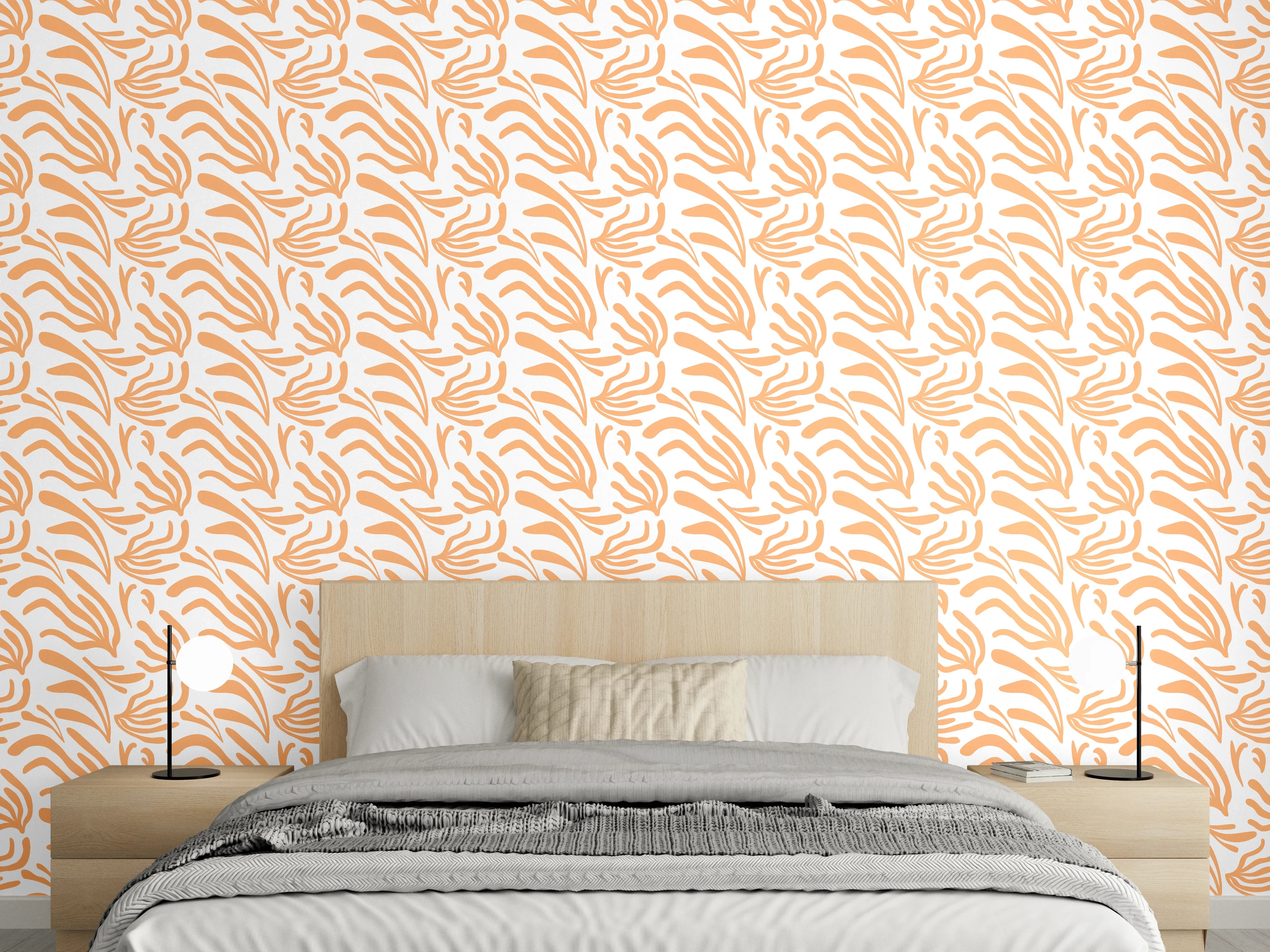 Wandverkleidung Schlafzimmer - Abstraktes Korallenmuster Orange Weiß