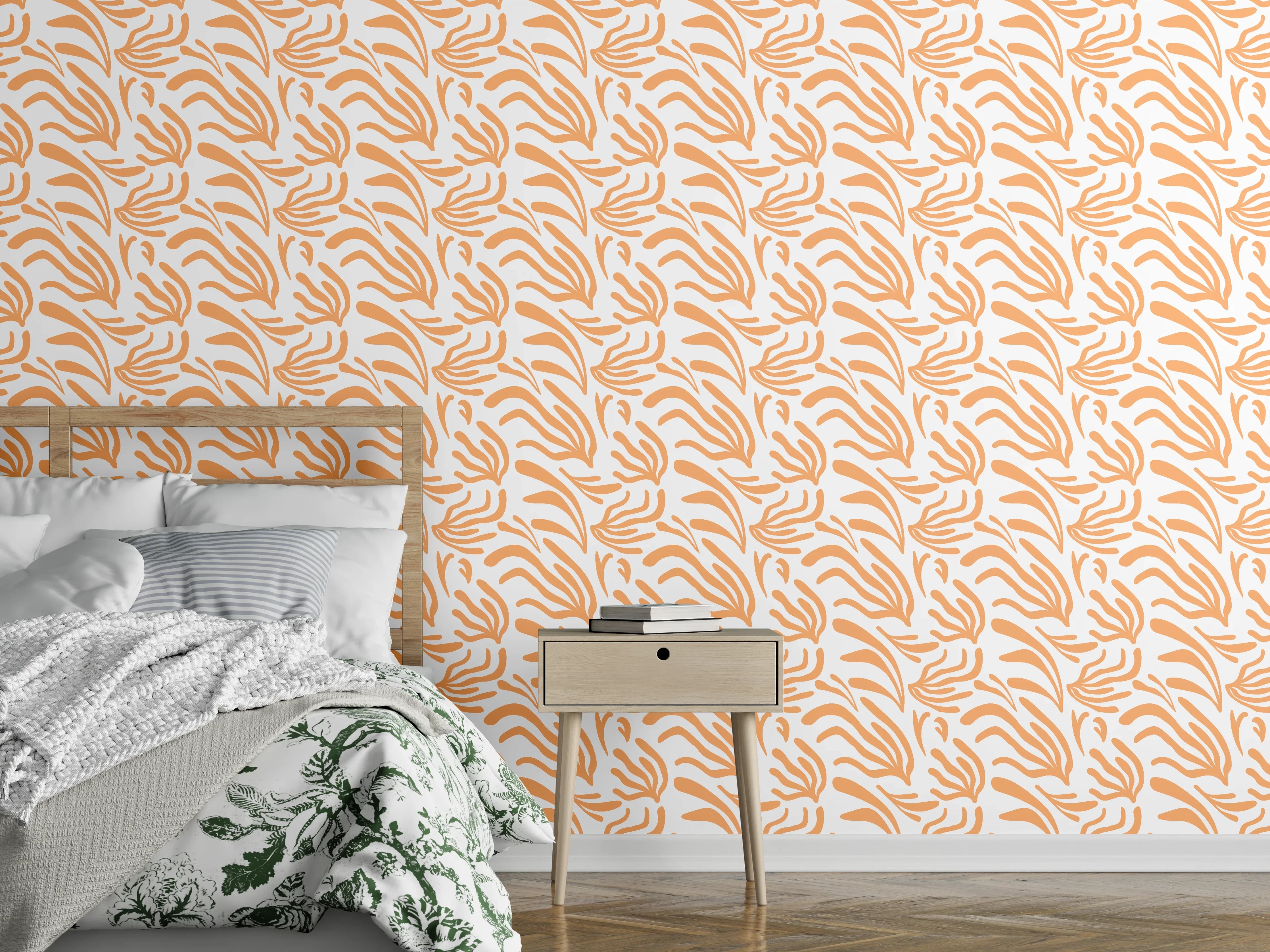 Wandverkleidung Schlafzimmer - Abstraktes Korallenmuster Orange Weiß