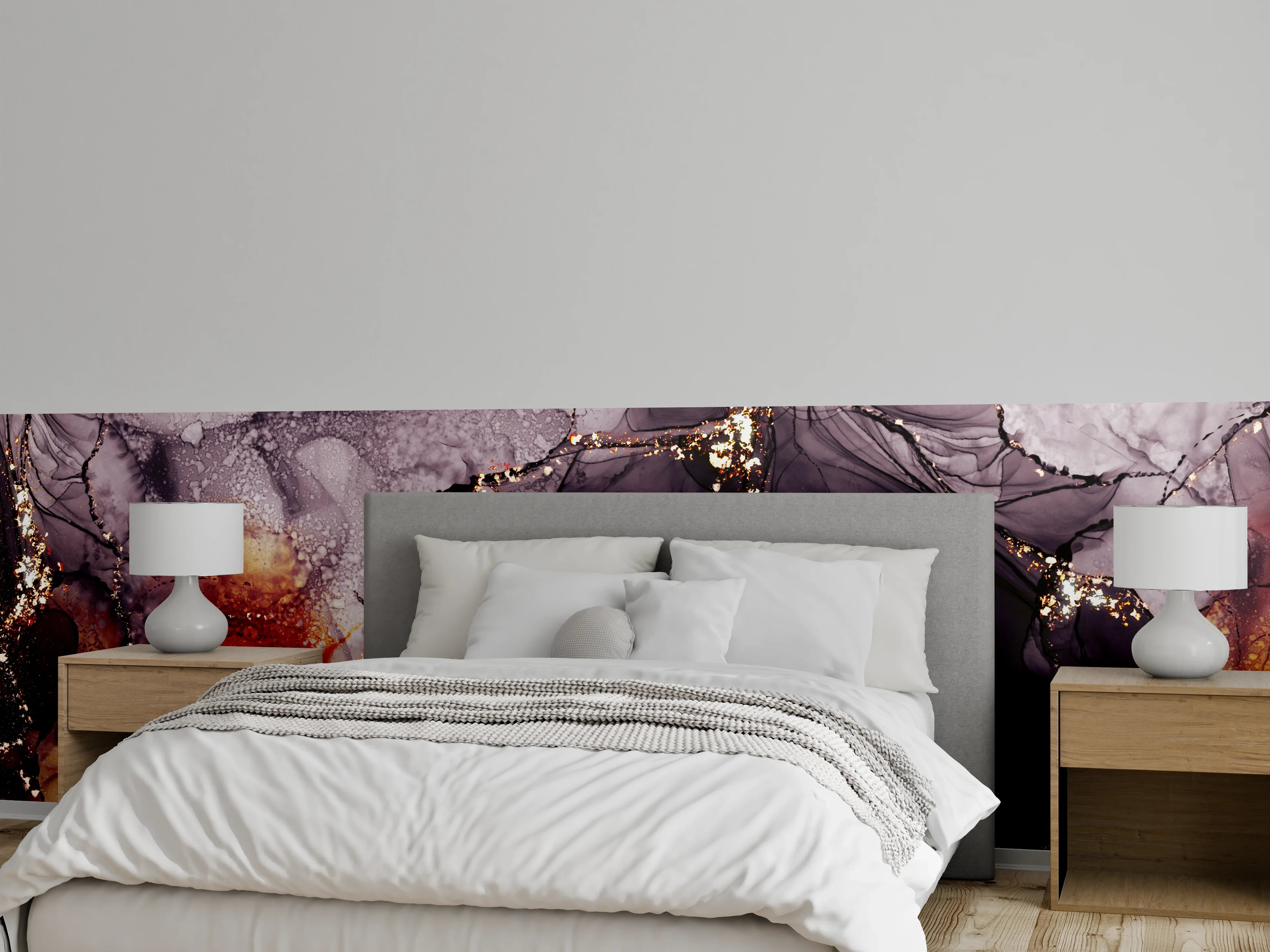 Wandverkleidung Schlafzimmer - Abstraktes Kunstwerk in Schwarz-Gold