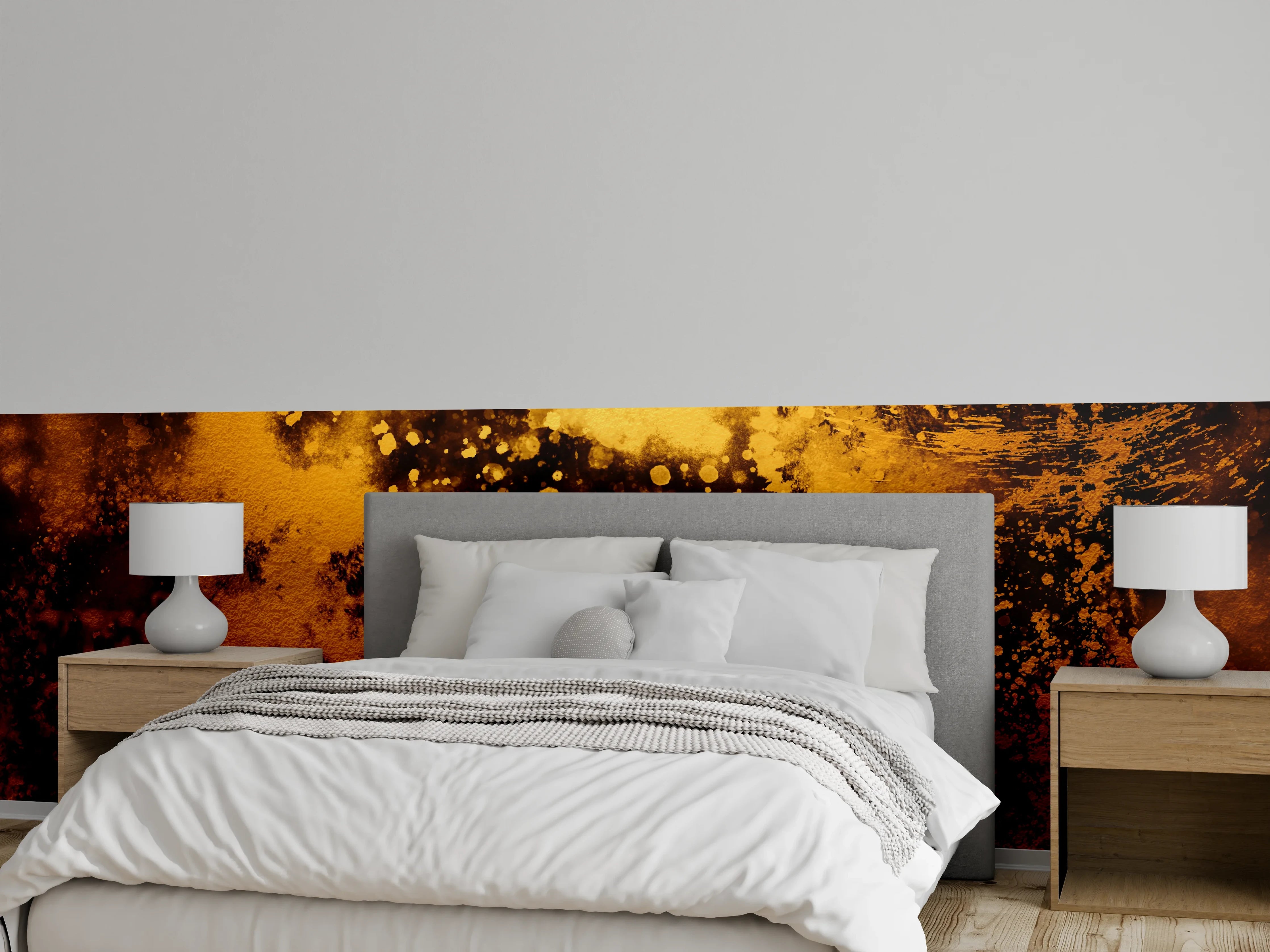 Wandverkleidung Schlafzimmer - Abstraktes Kunstwerk in goldenen Farbtönen