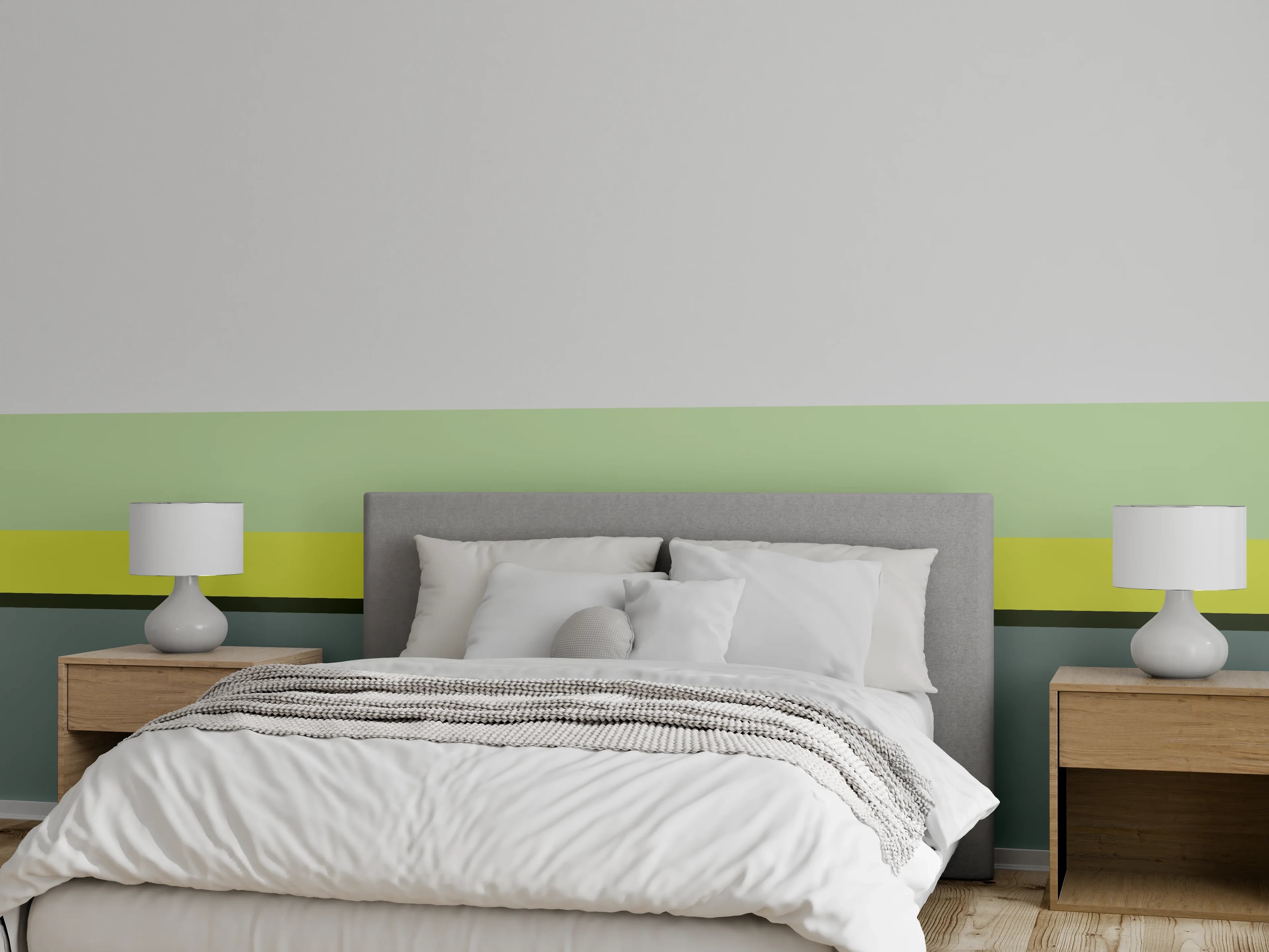 Wandverkleidung Schlafzimmer - Abstraktes Linienmuster in Pastellgrün