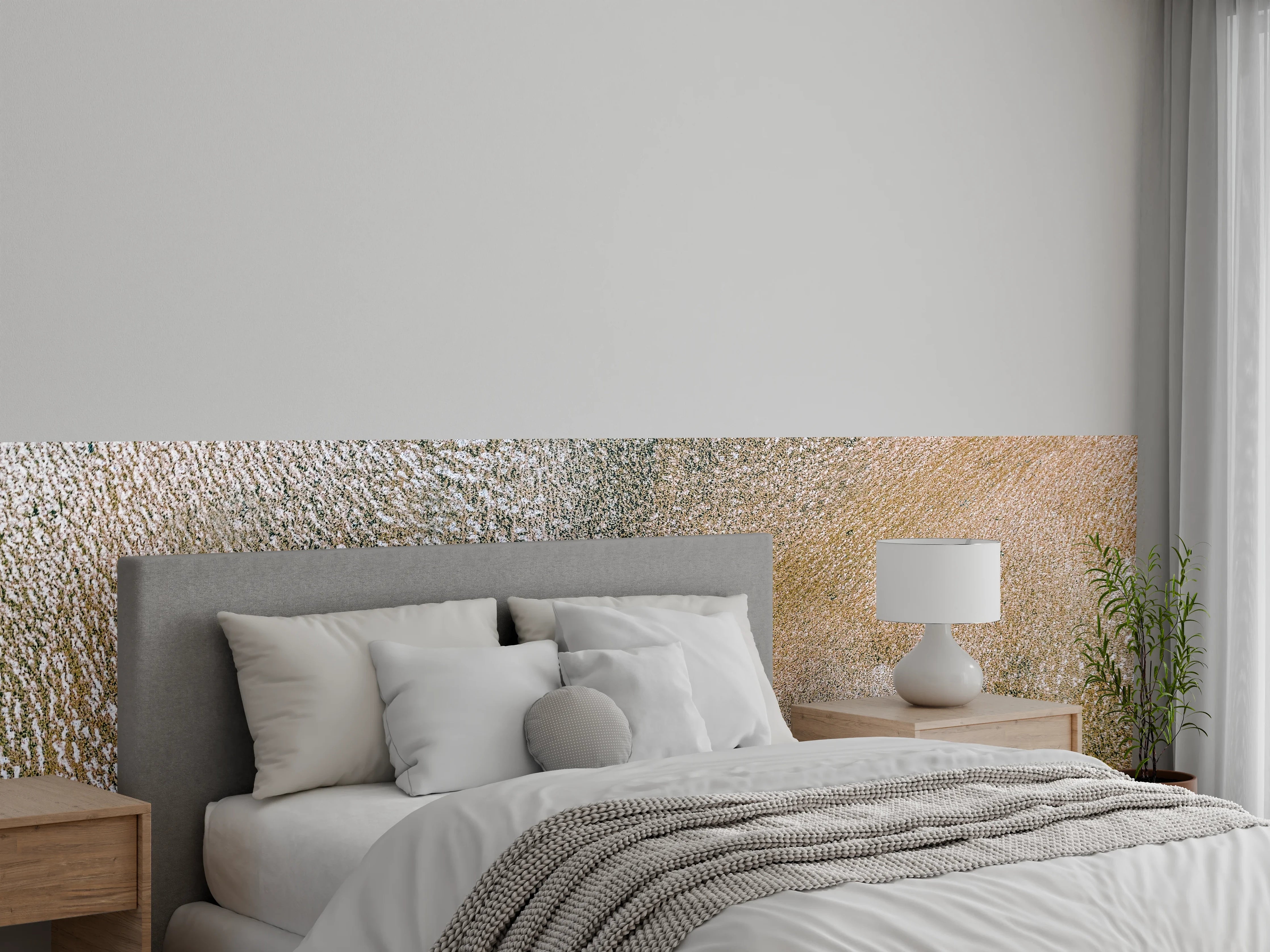 Wandverkleidung Schlafzimmer - Abstraktes Muster in Weiß und Beige