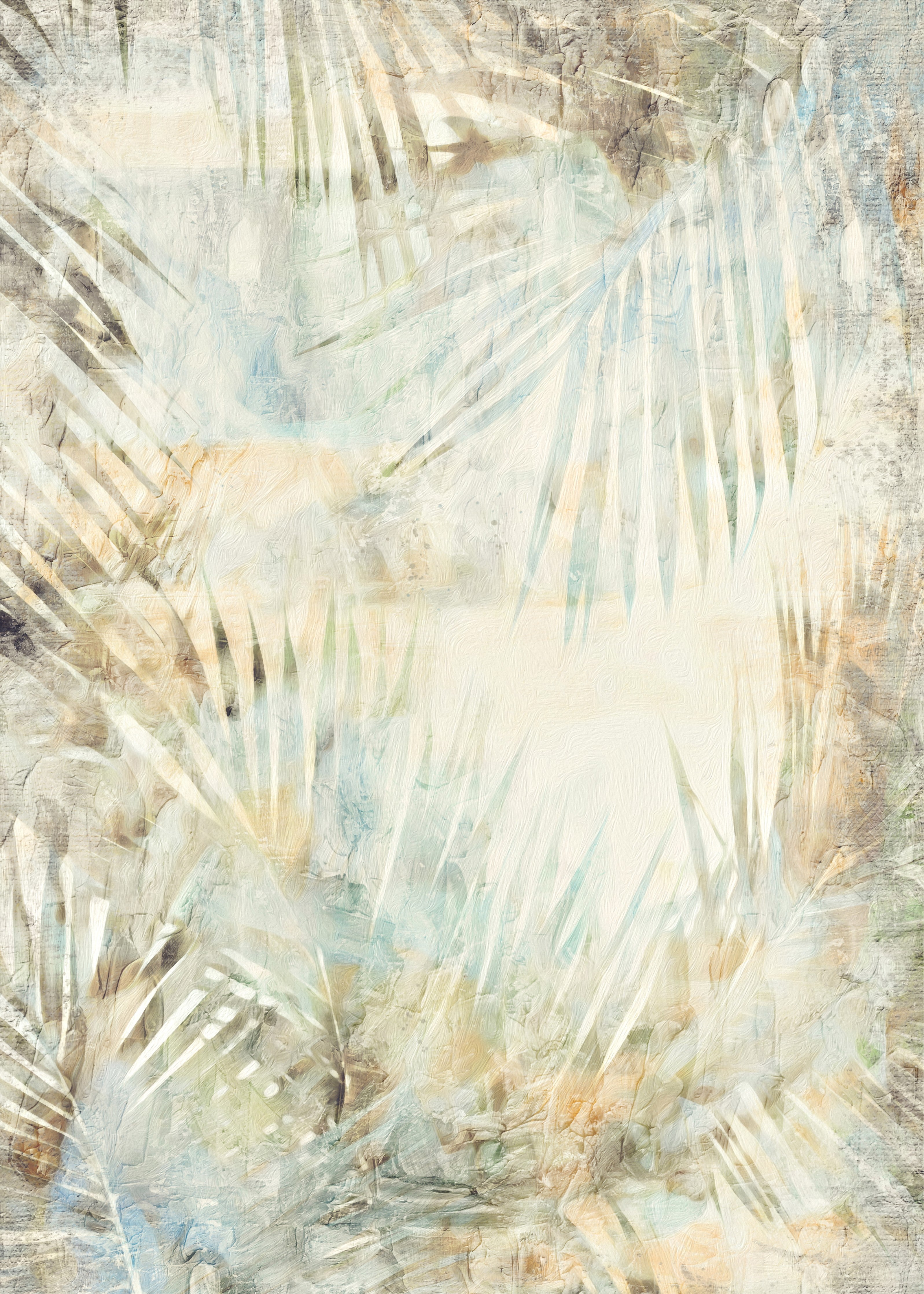 Wandverkleidung Schlafzimmer-Abstraktes Palmenblatt Aquarell Beige Weiß