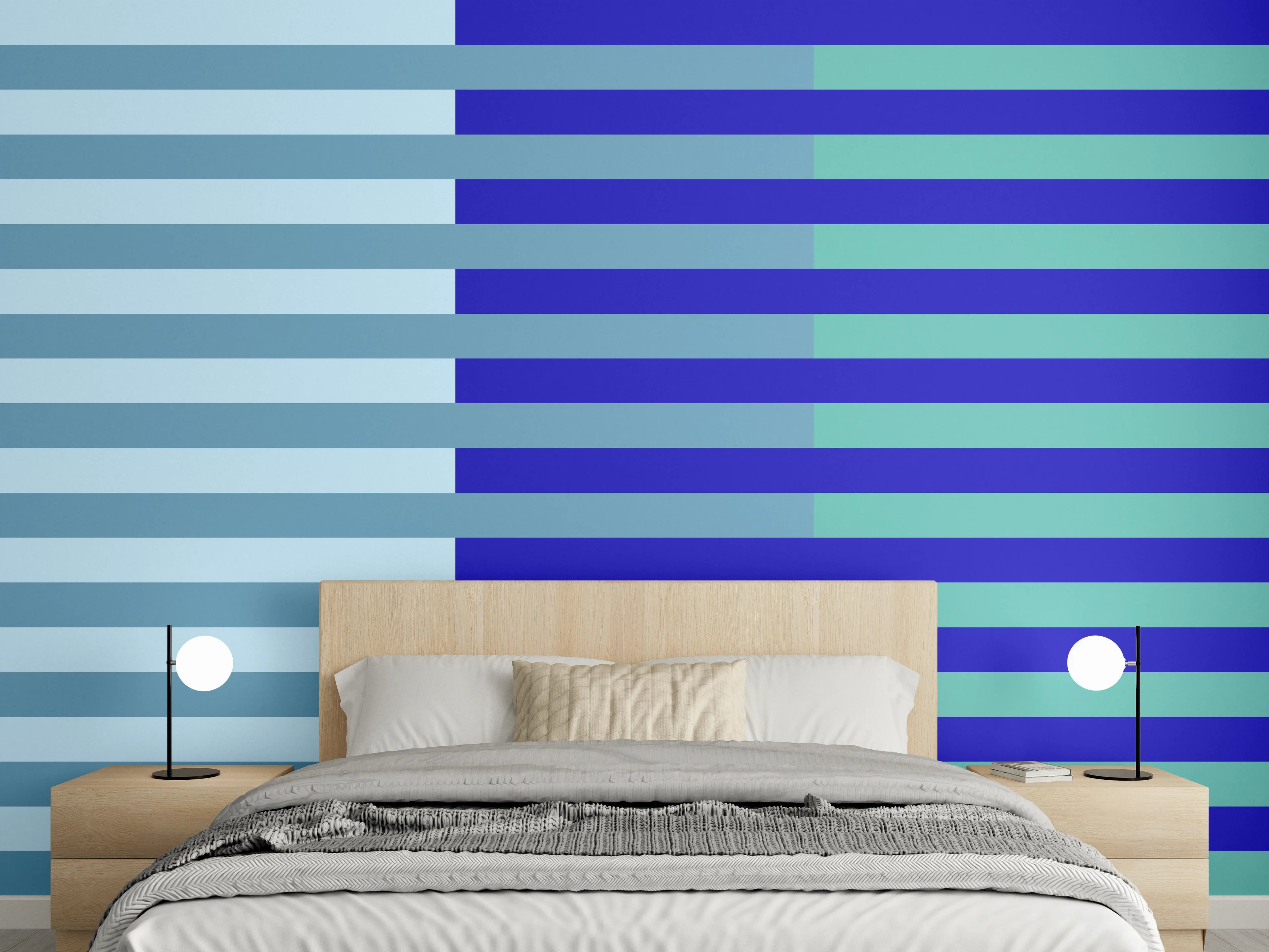 Wandverkleidung Schlafzimmer - Abstraktes Streifenmuster Blau Grün