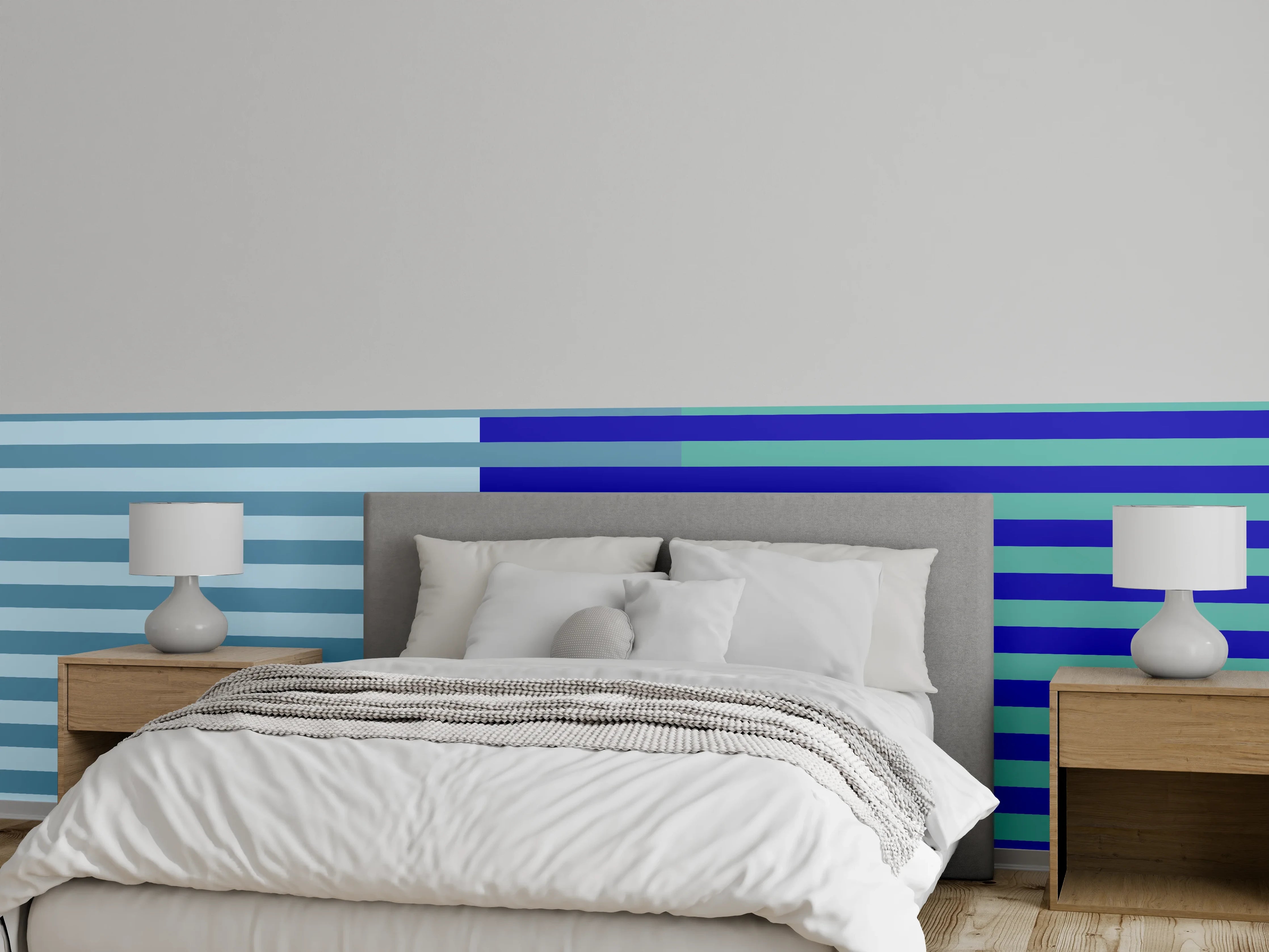 Wandverkleidung Schlafzimmer - Abstraktes Streifenmuster Blau Grün