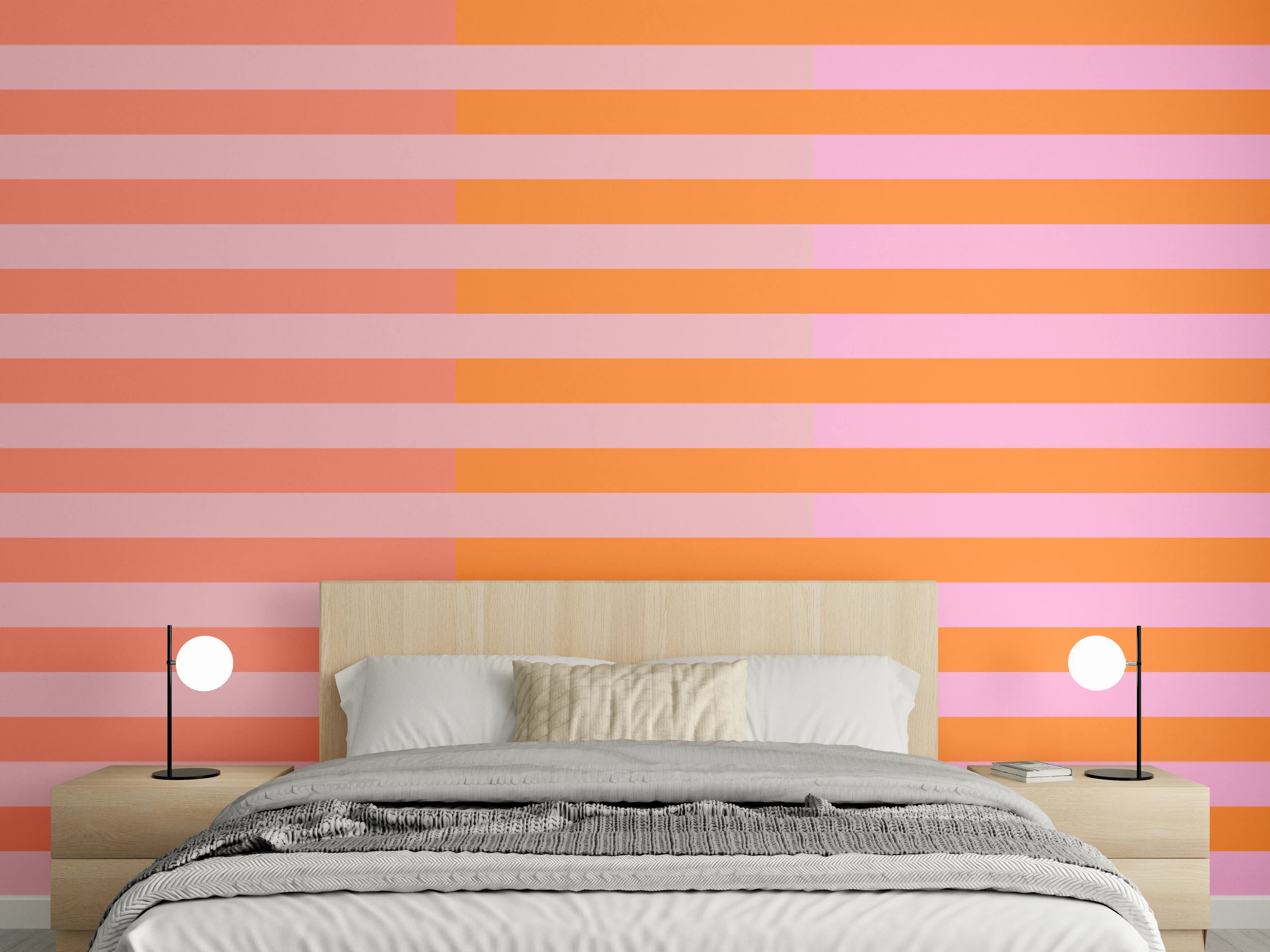 Wandverkleidung Schlafzimmer - Abstraktes Streifenmuster Orange-Pink