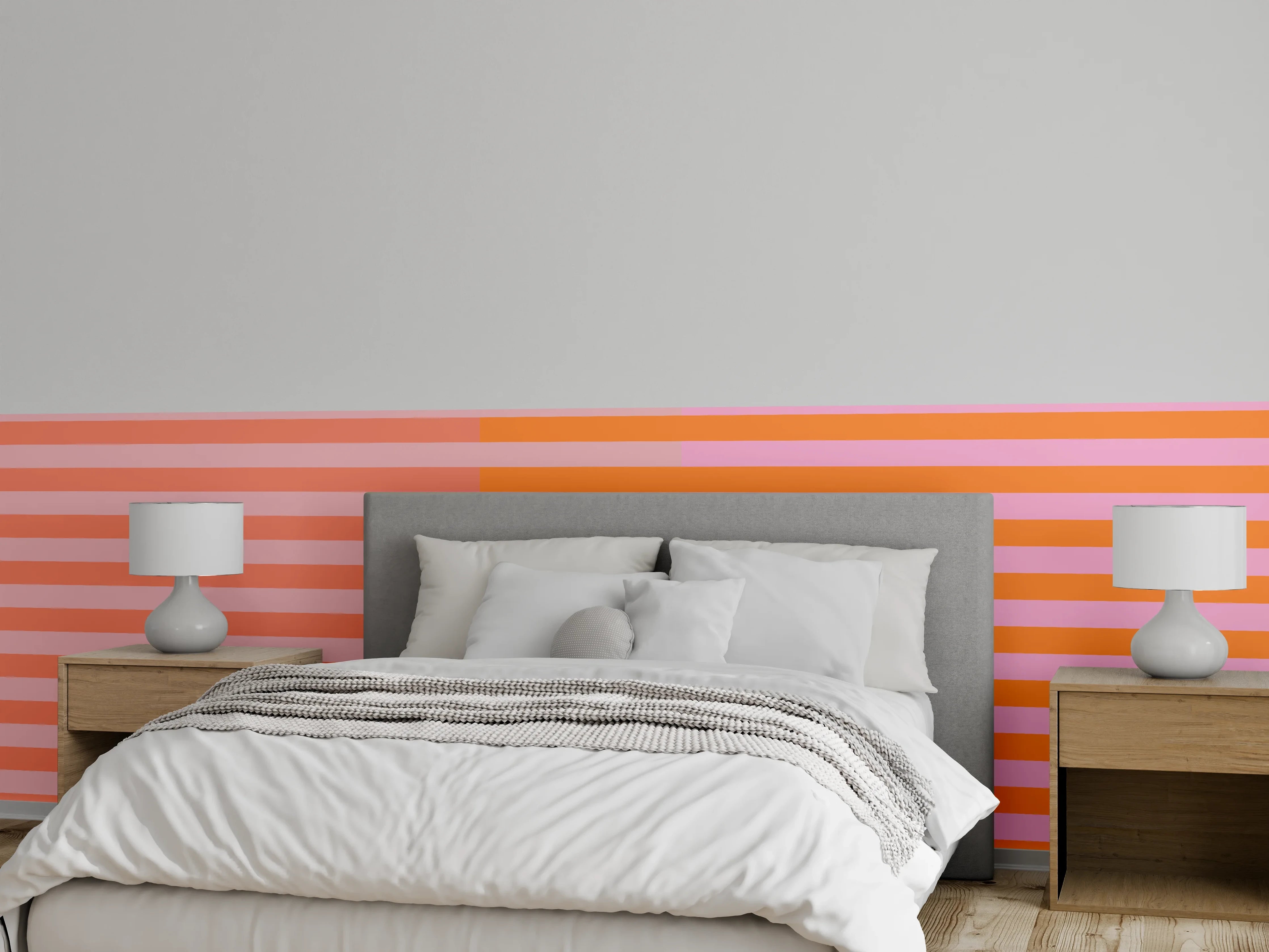 Wandverkleidung Schlafzimmer - Abstraktes Streifenmuster Orange-Pink