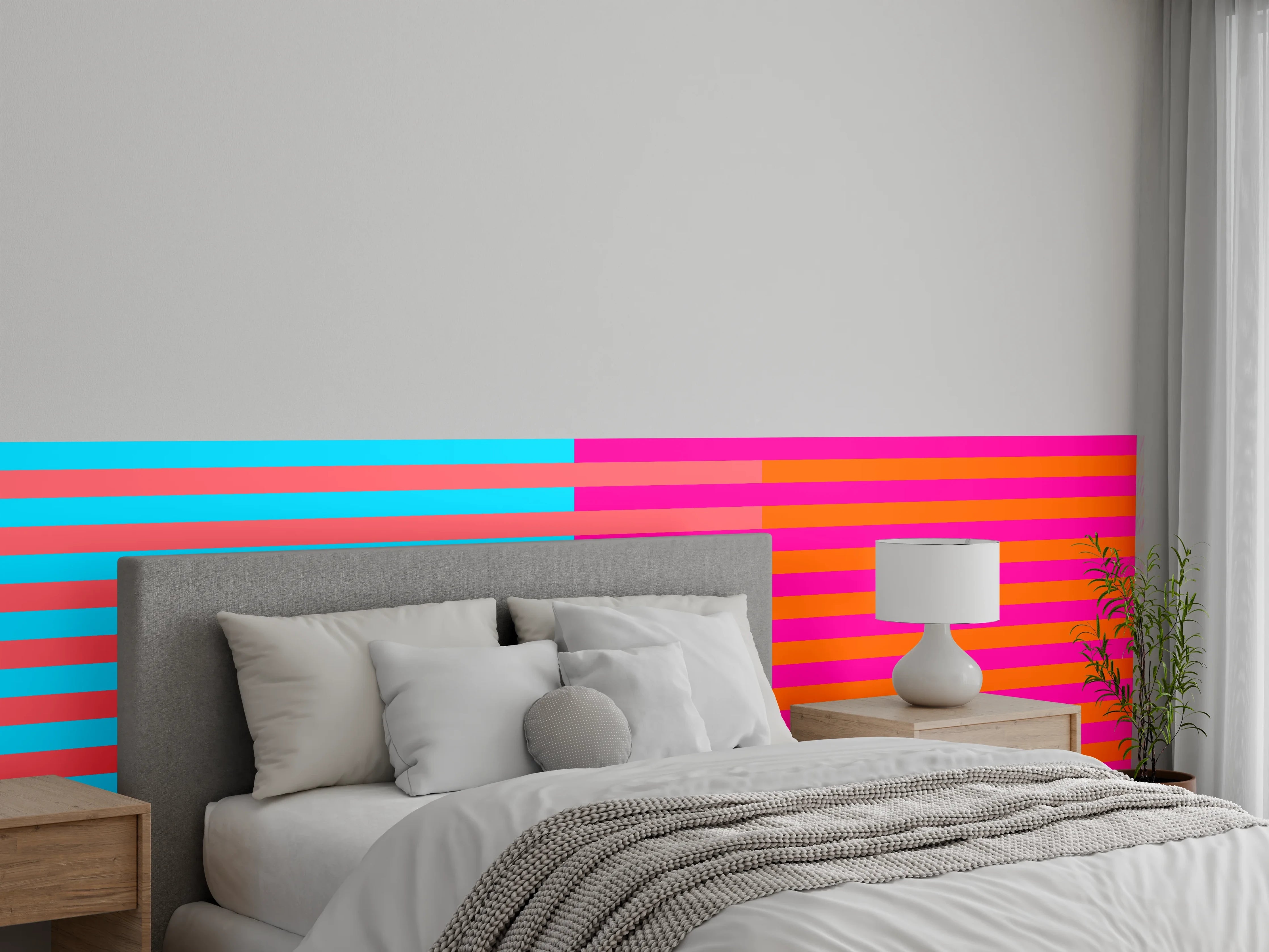 Wandverkleidung Schlafzimmer - Abstraktes Streifenmuster in Trendfarben
