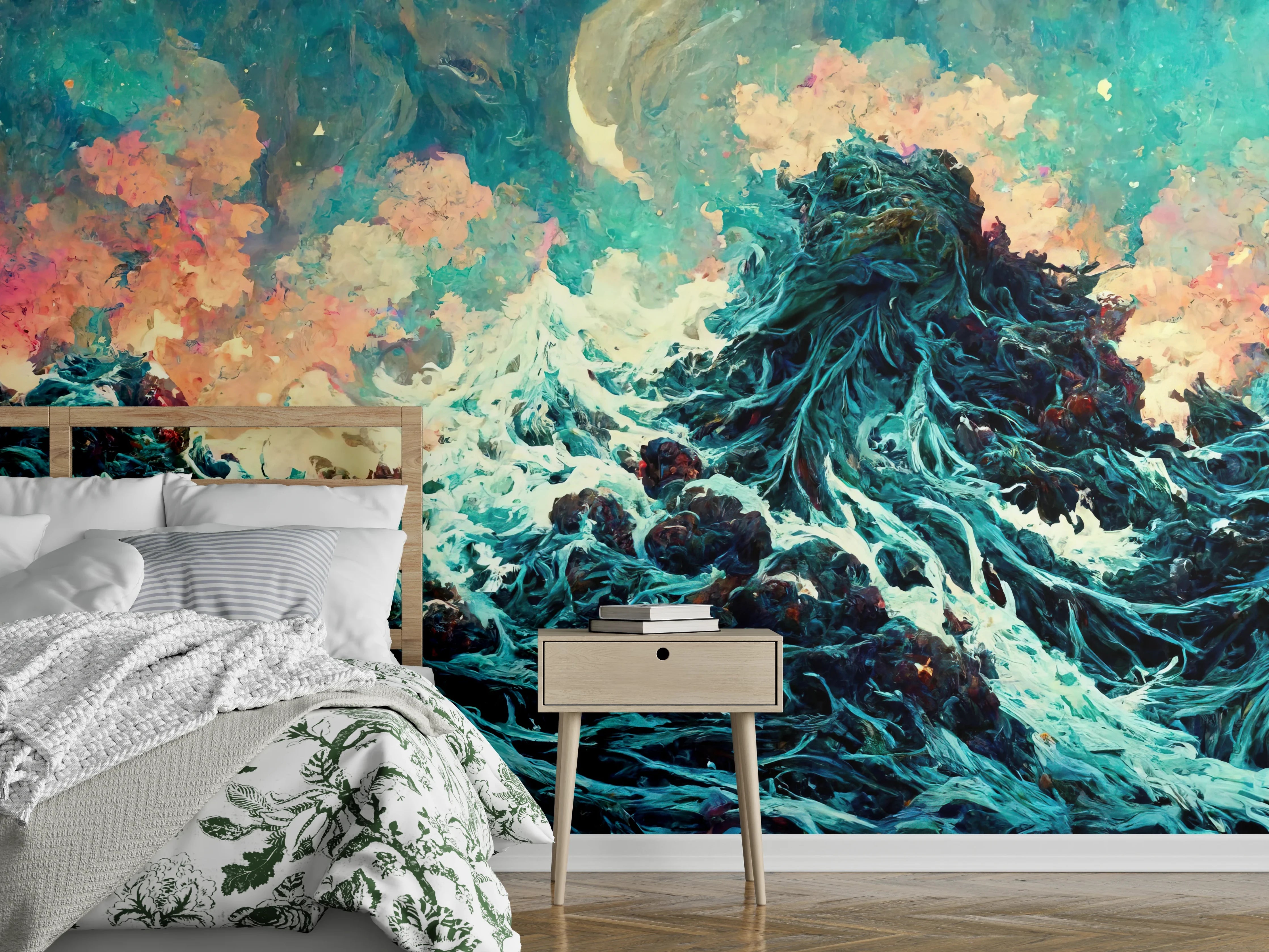 Wandverkleidung Schlafzimmer - Abstraktes Wellen Gemälde
