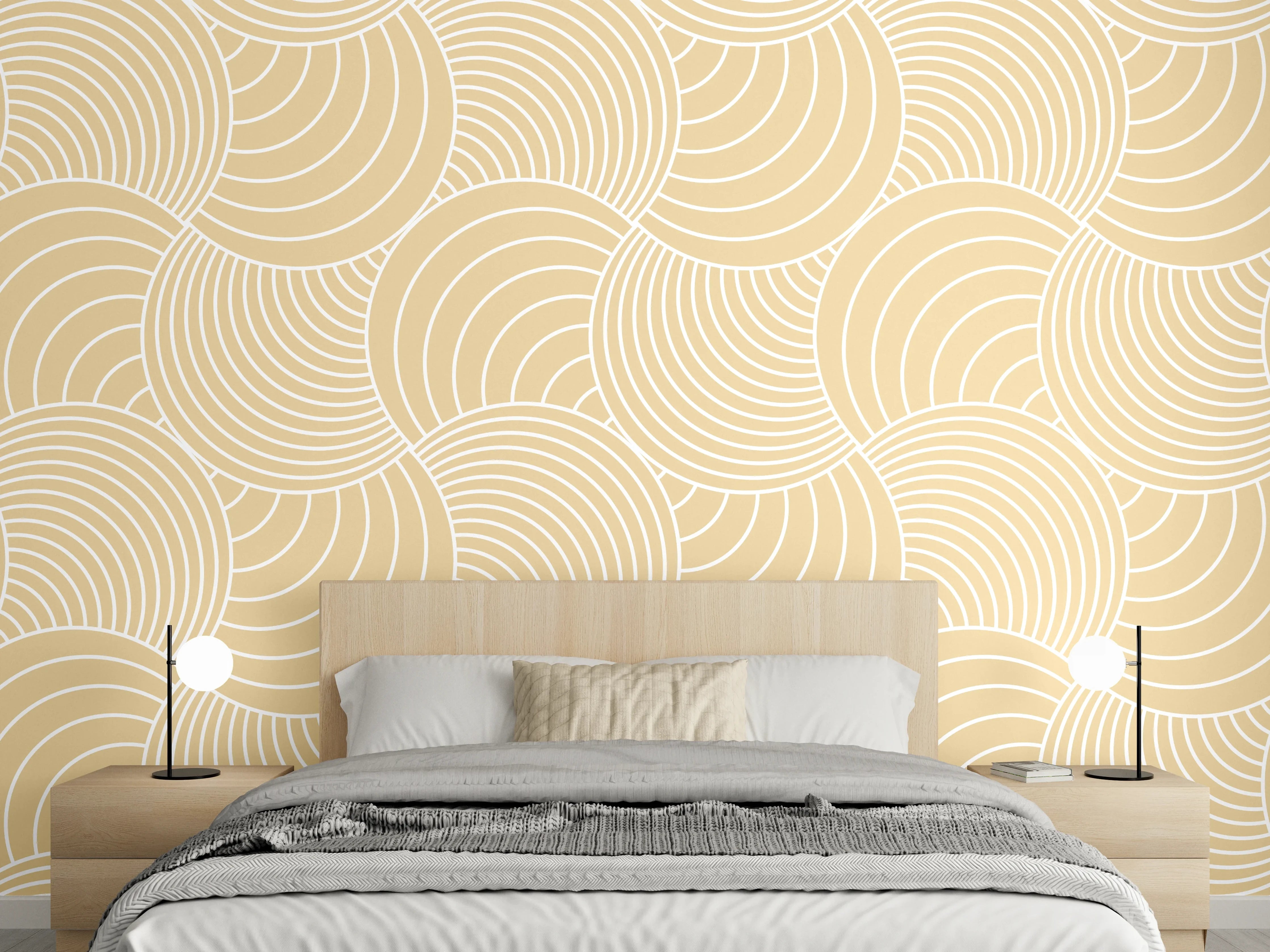 Wandverkleidung Schlafzimmer - Abstraktes Wellenmuster Beige Modern