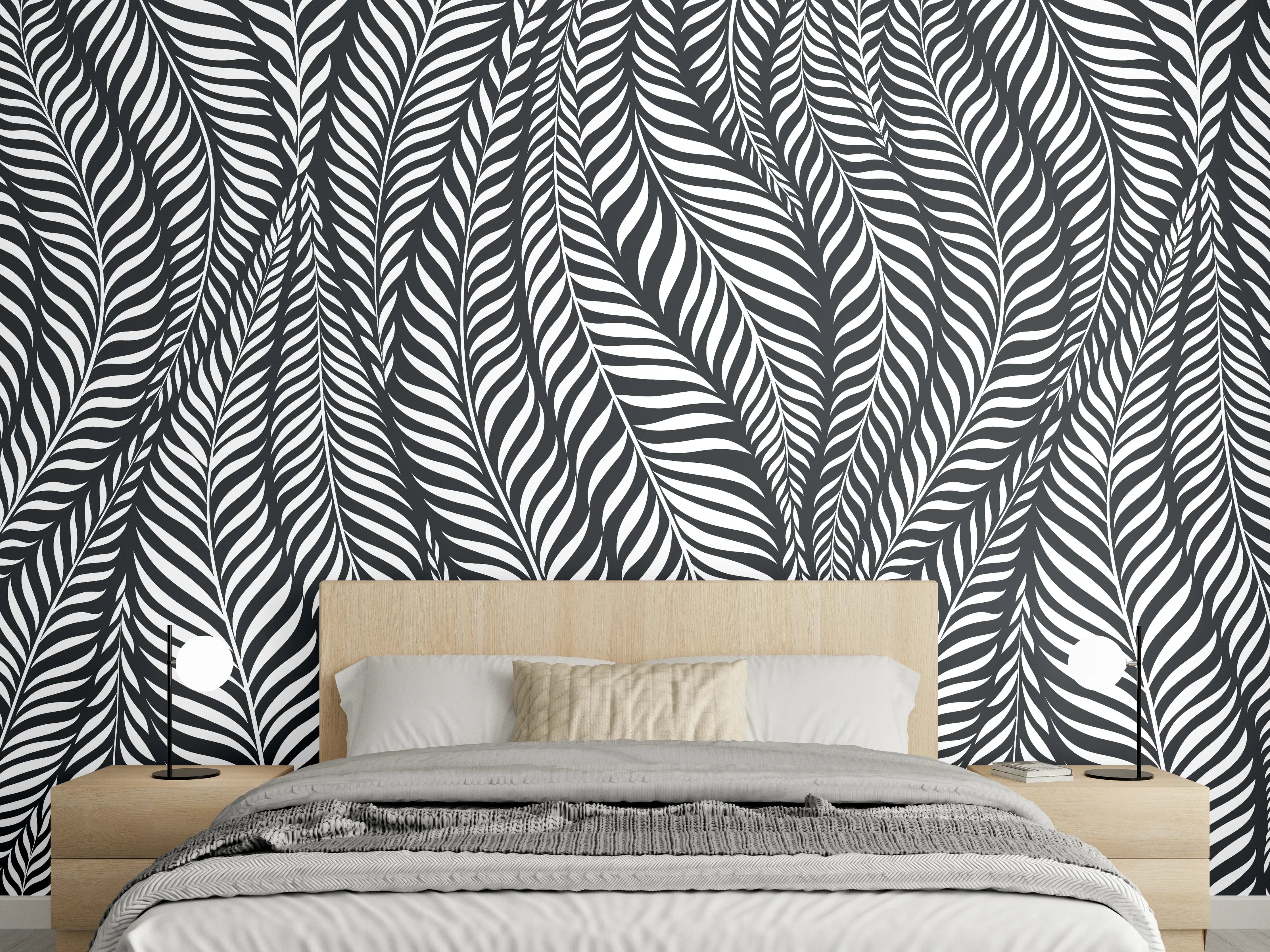Wandverkleidung Schlafzimmer - Abstraktes Zebra-Blattmuster schwarz-weiß