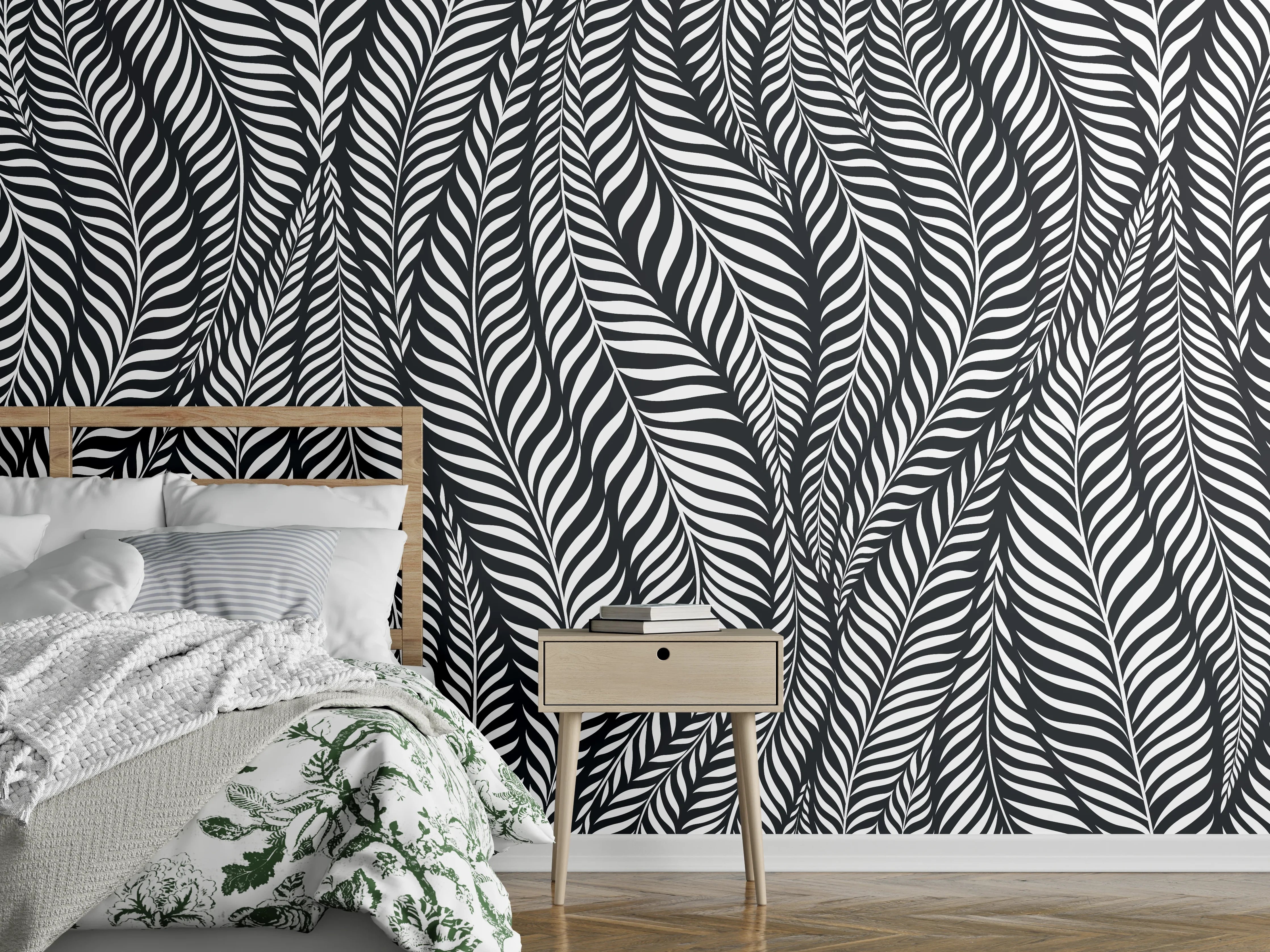 Wandverkleidung Schlafzimmer - Abstraktes Zebra-Blattmuster schwarz-weiß