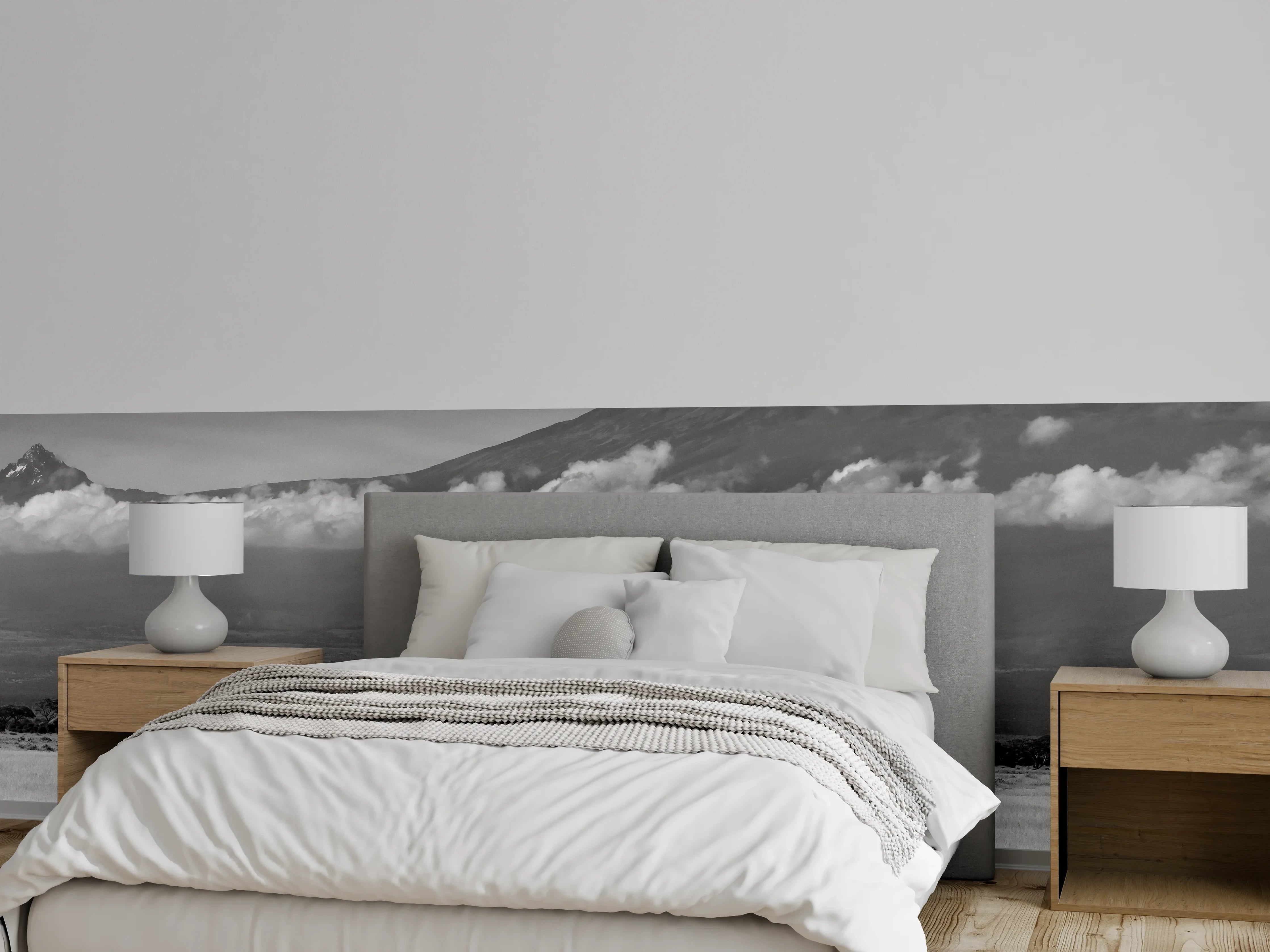 Wandverkleidung Schlafzimmer - Afrikanische Landschaft - Schwarz-weiß
