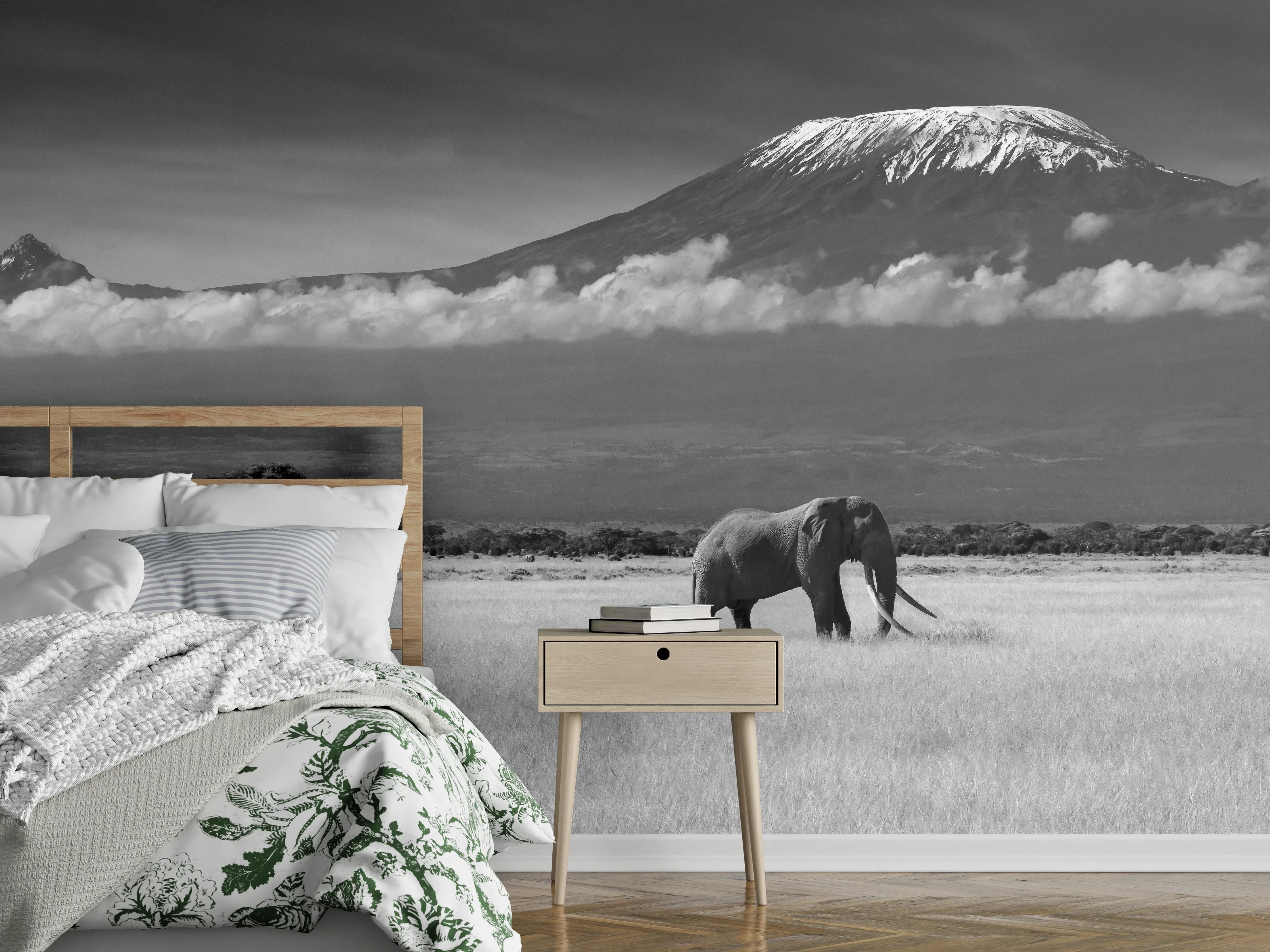 Wandverkleidung Schlafzimmer - Afrikanische Landschaft - Schwarz-weiß