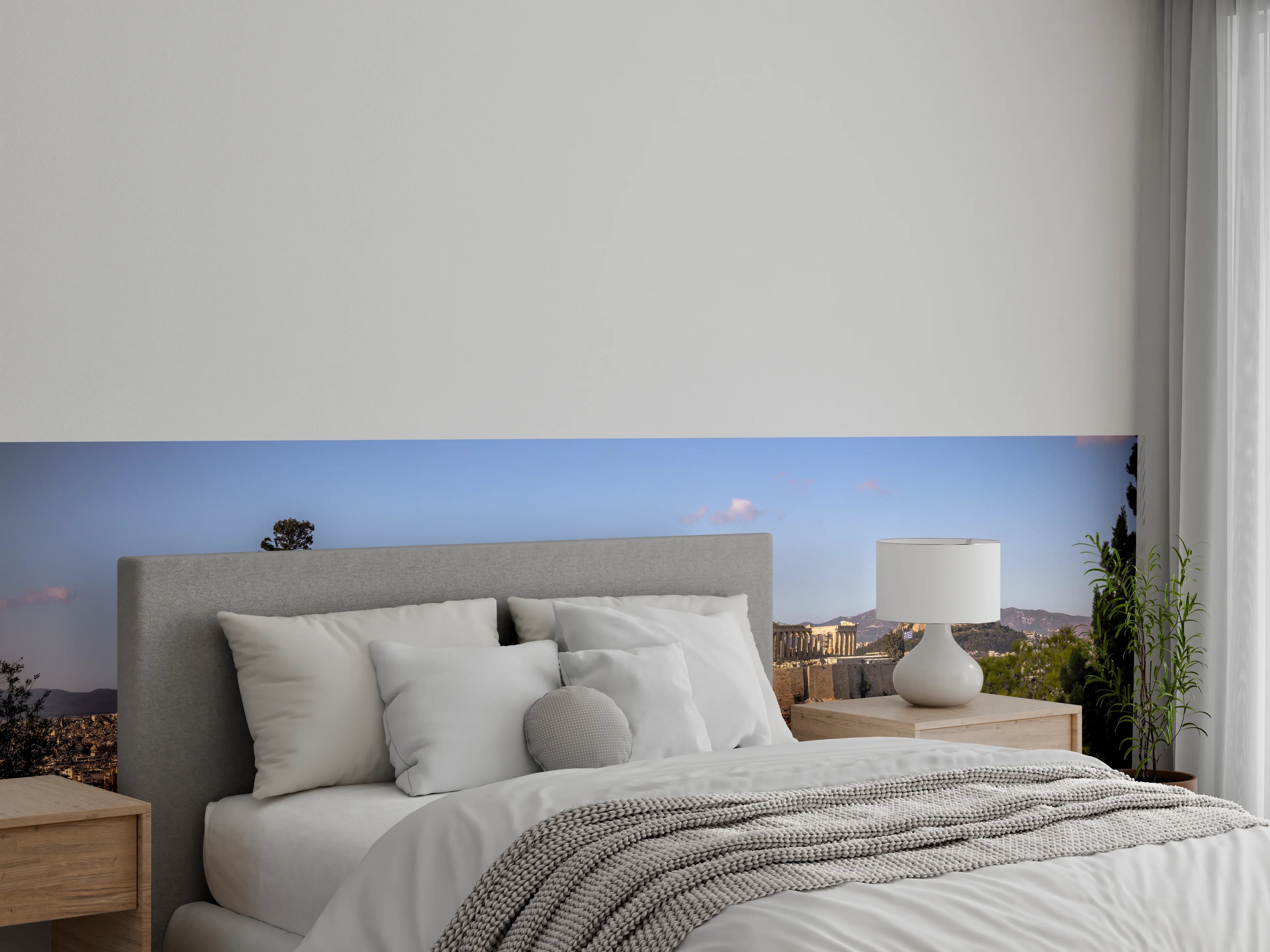 Wandverkleidung Schlafzimmer - Akropolis Panorama Beige-Blau