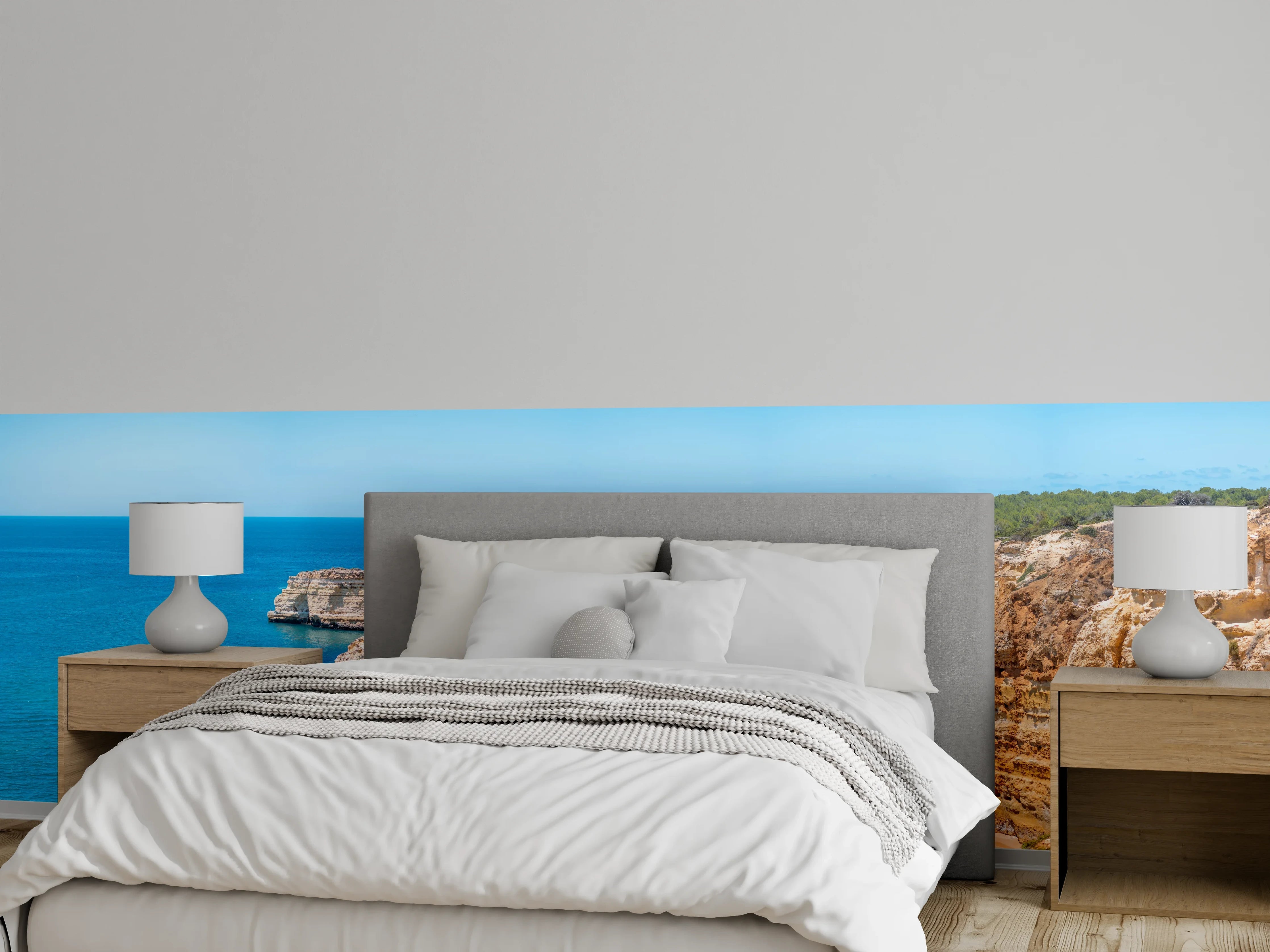 Wandverkleidung Schlafzimmer - Algarve-Klippen am türkisblauen Meer