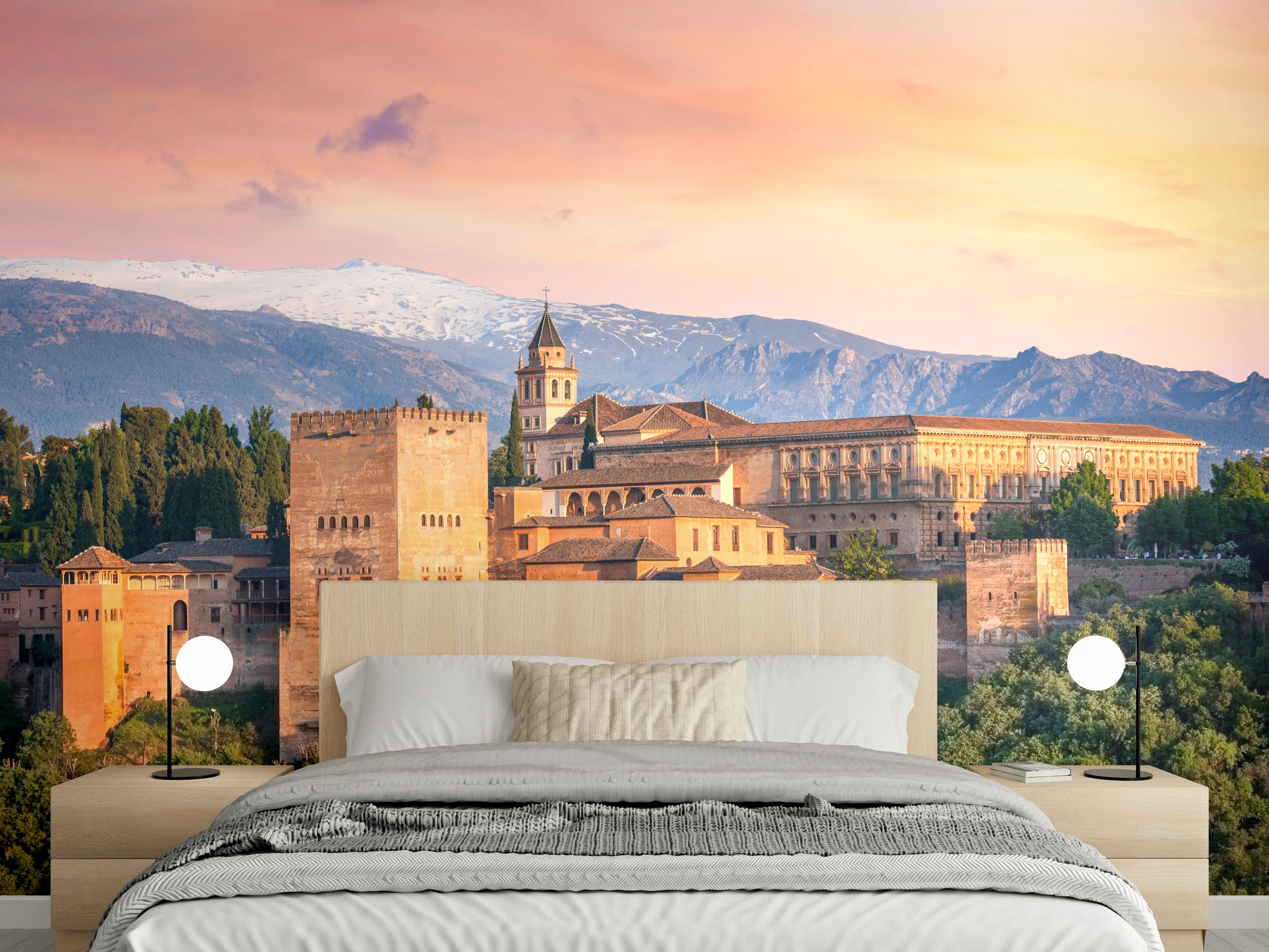 Wandverkleidung Schlafzimmer - Alhambra bei Sonnenuntergang Panorama