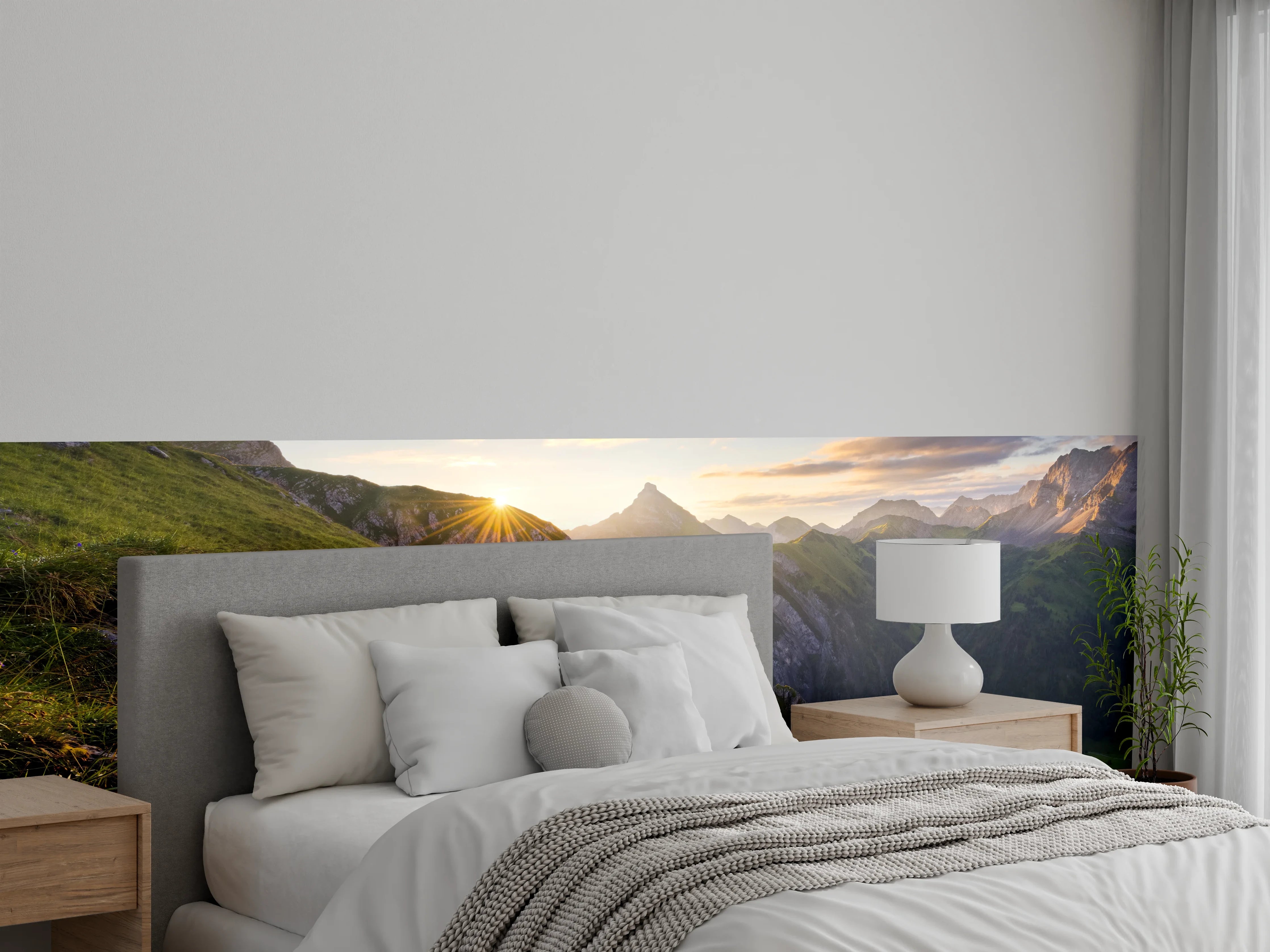 Wandverkleidung Schlafzimmer - Alpen Sonnenaufgang Landschaft Fototapete