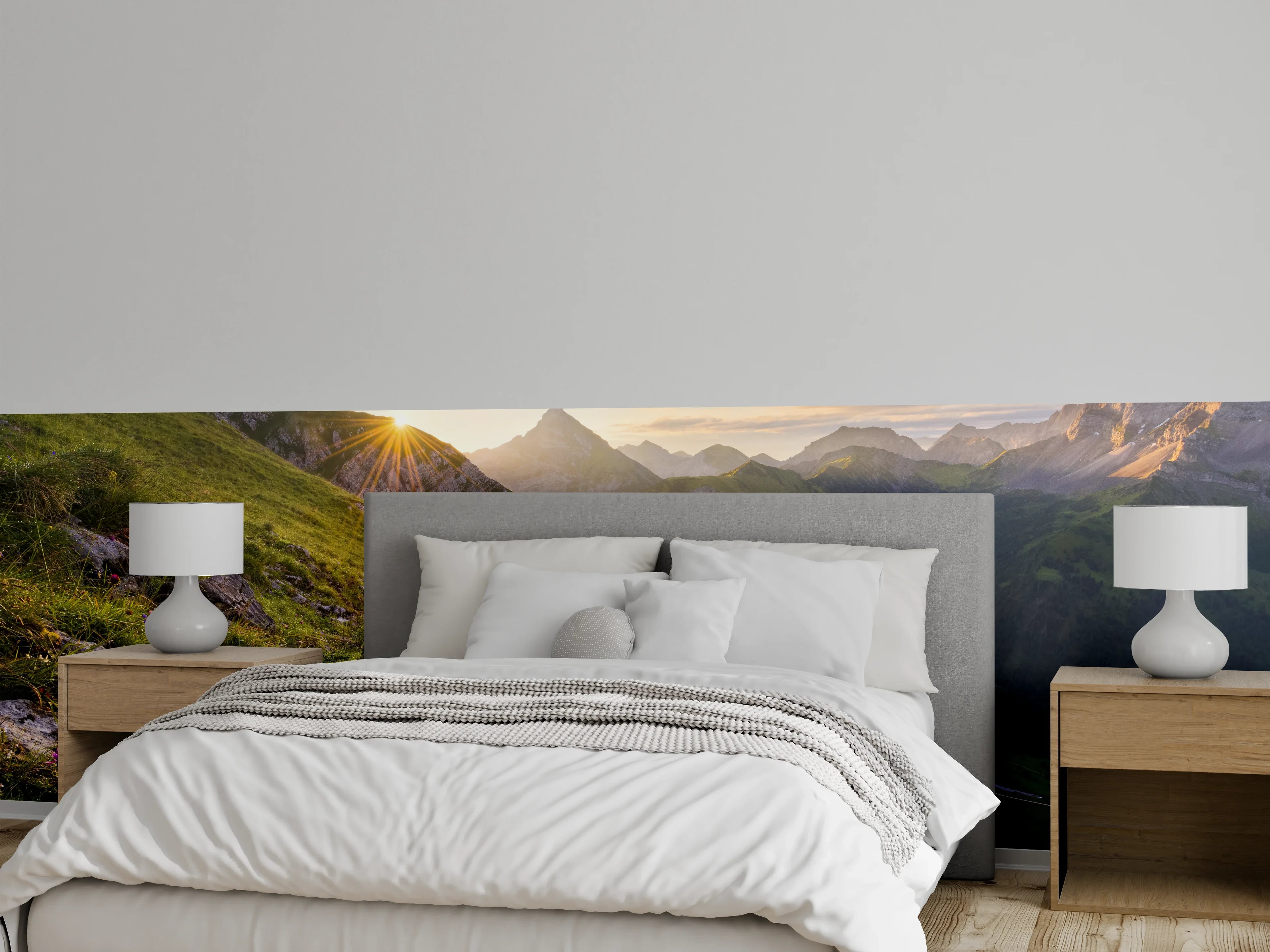 Wandverkleidung Schlafzimmer - Alpen Sonnenaufgang Landschaft Fototapete