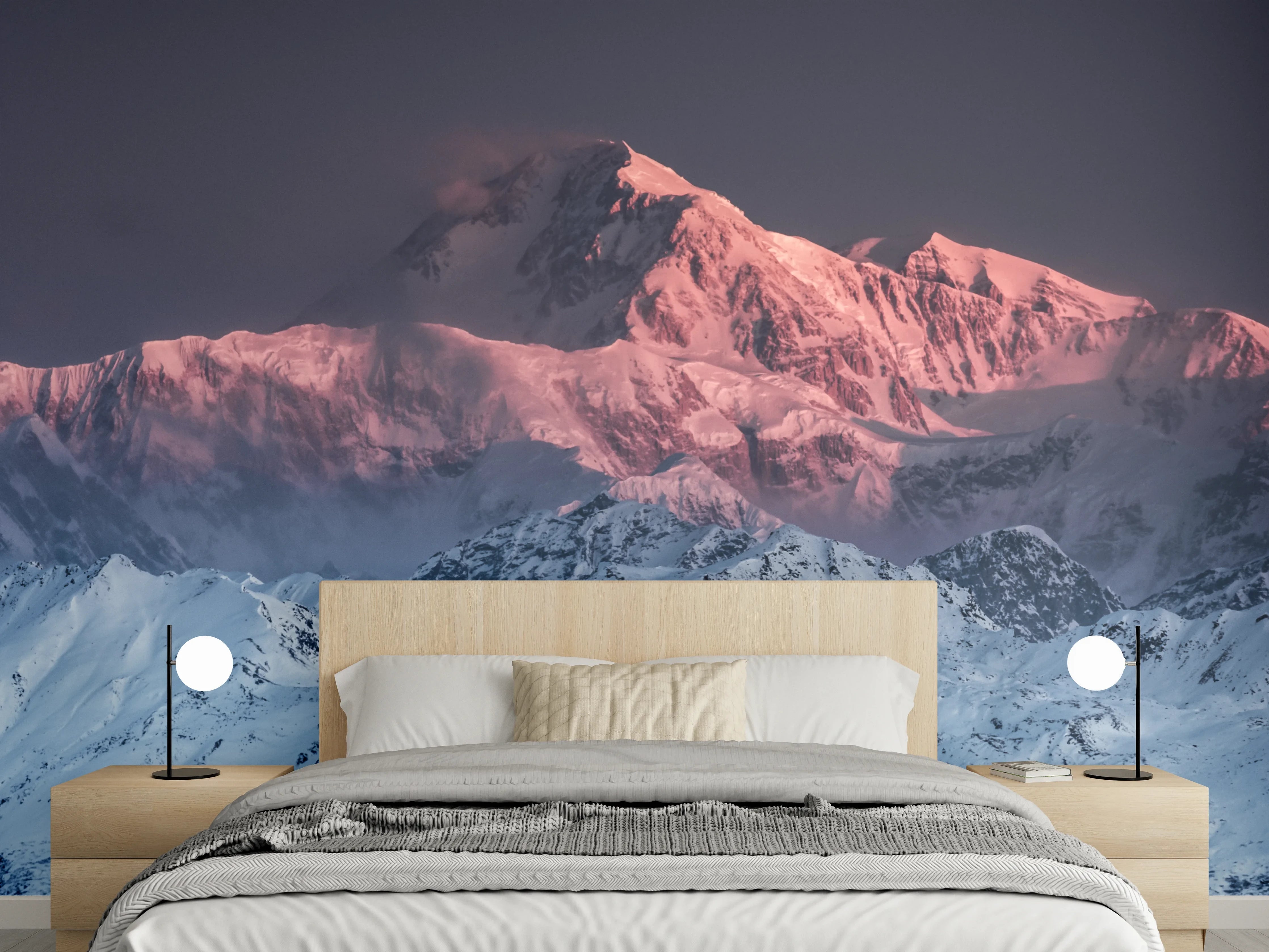 Wandverkleidung Schlafzimmer - Alpenglühen – Majestätische Winterberge