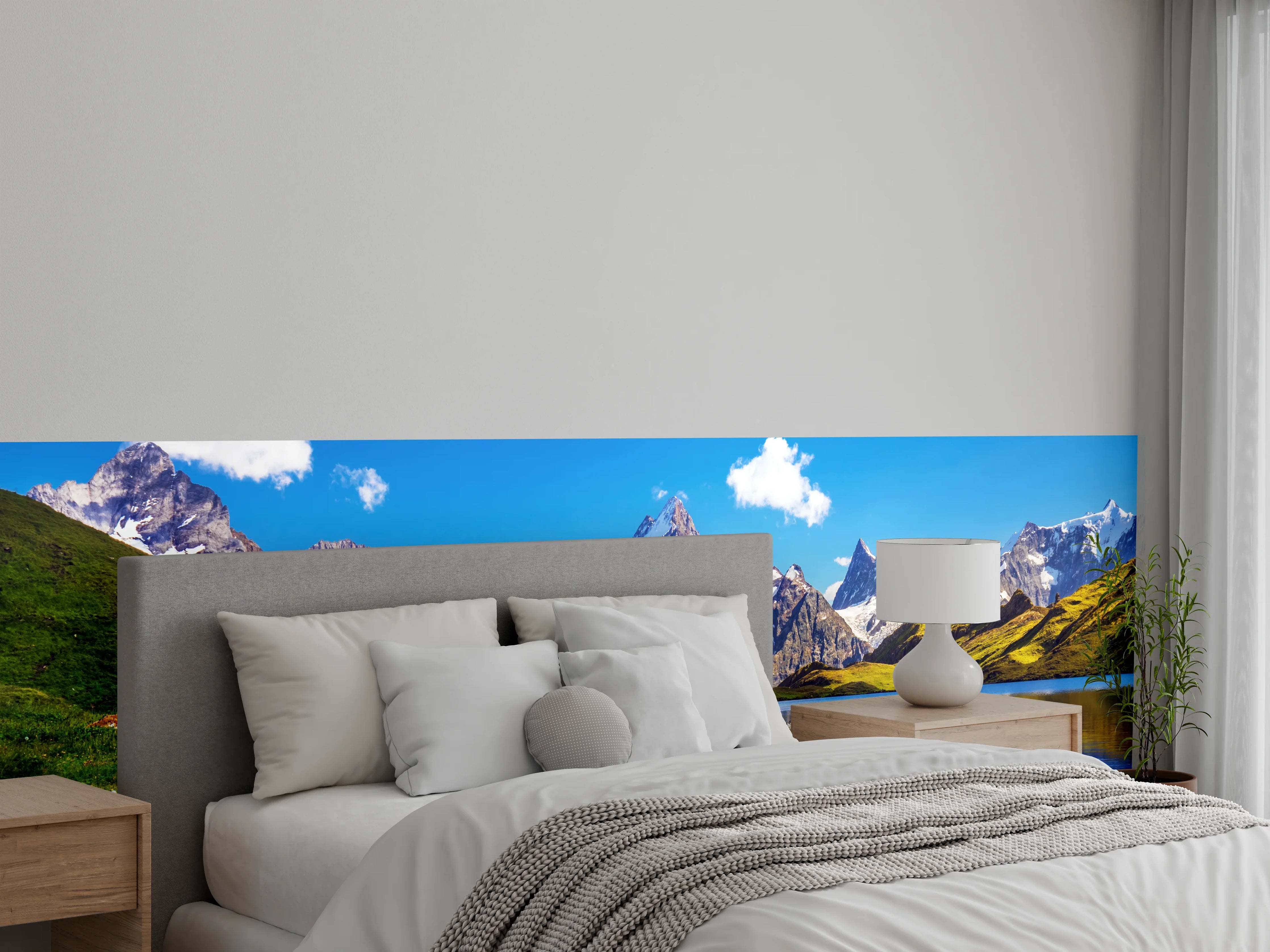 Wandverkleidung Schlafzimmer - Alpenlandschaft am See Panorama