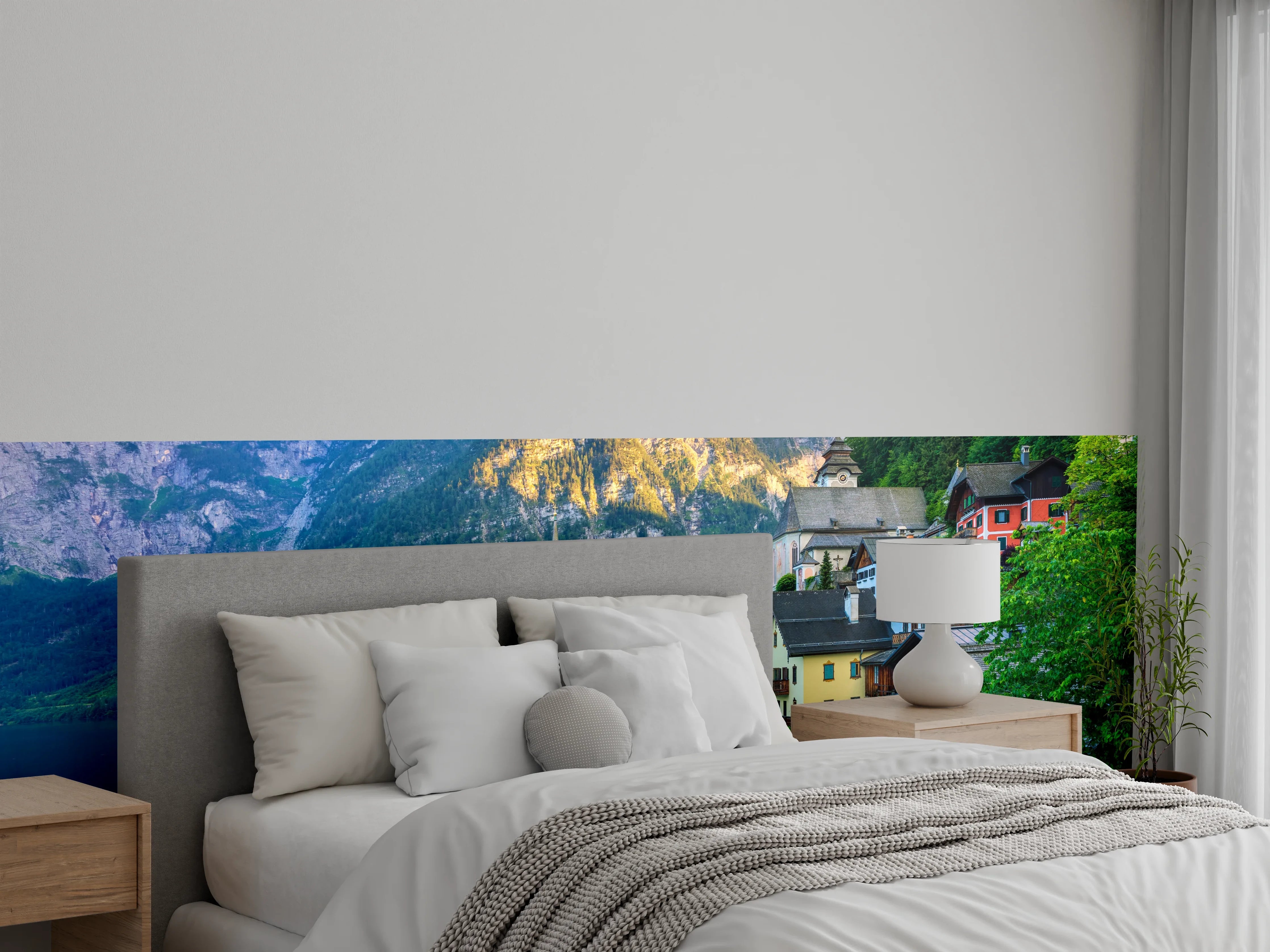 Wandverkleidung Schlafzimmer - Alpiner Seeort in malerischer Natur