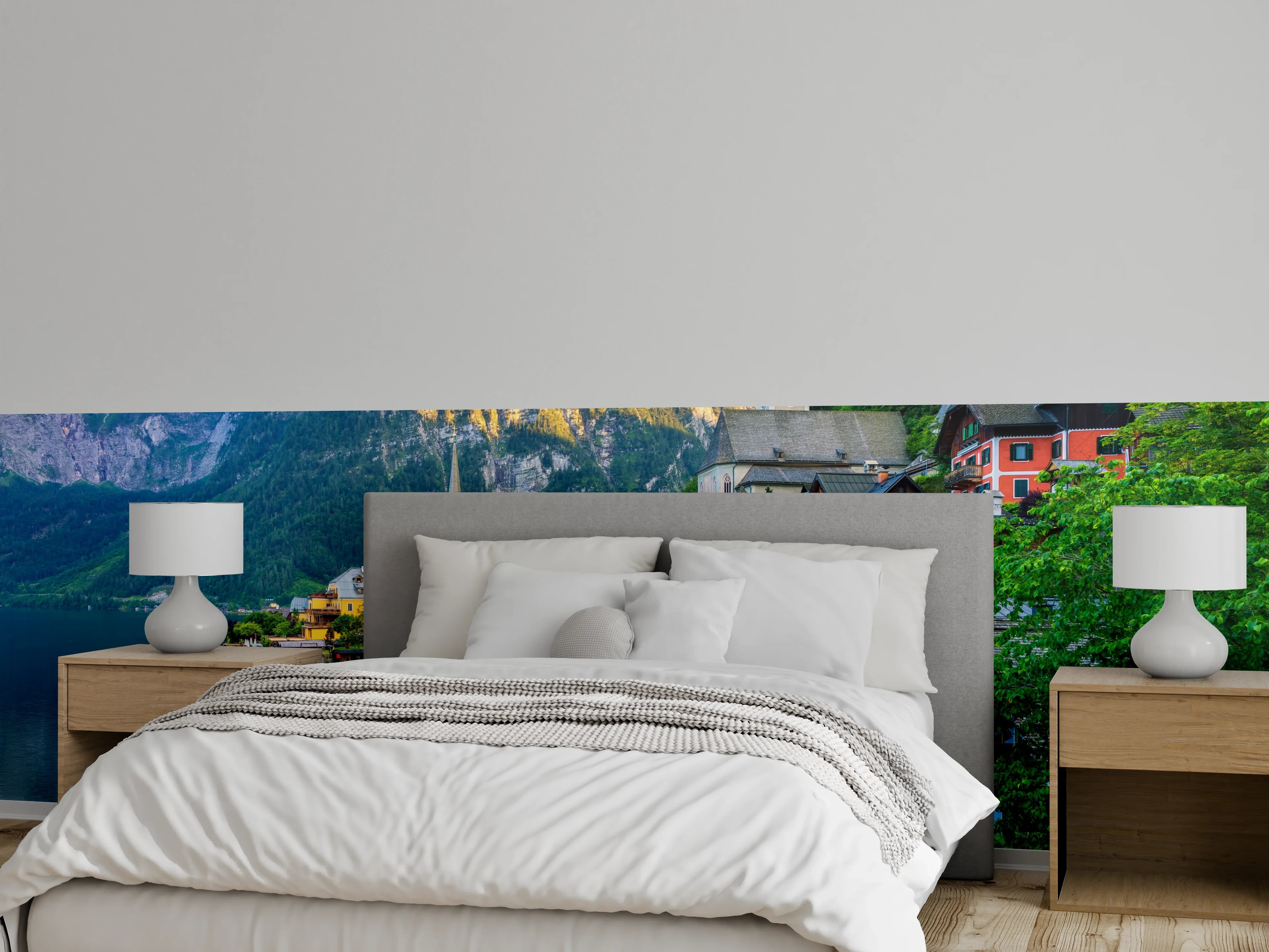 Wandverkleidung Schlafzimmer - Alpiner Seeort in malerischer Natur
