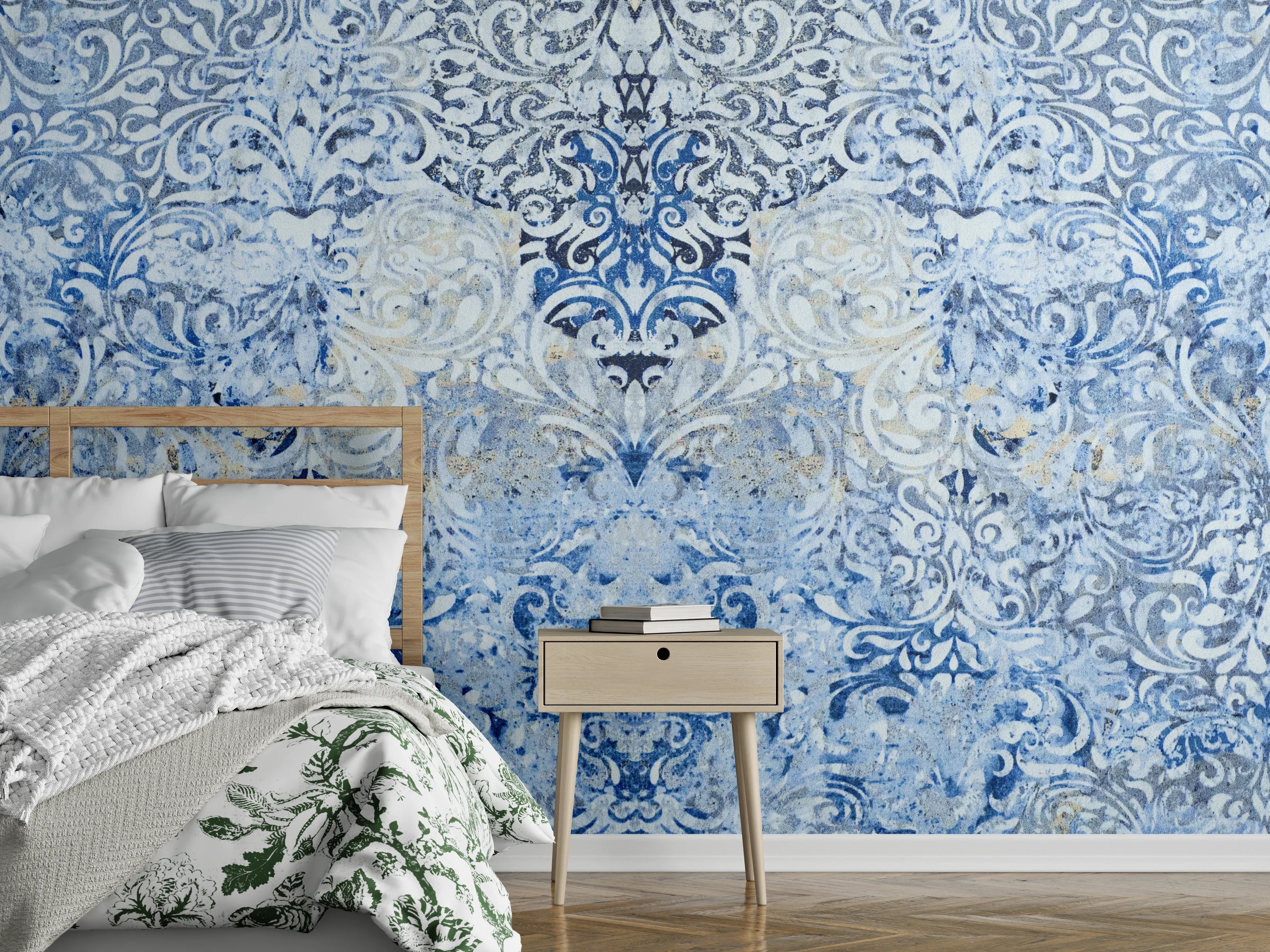 Wandverkleidung Schlafzimmer - Alt blau graues vintage Fliesenmuster