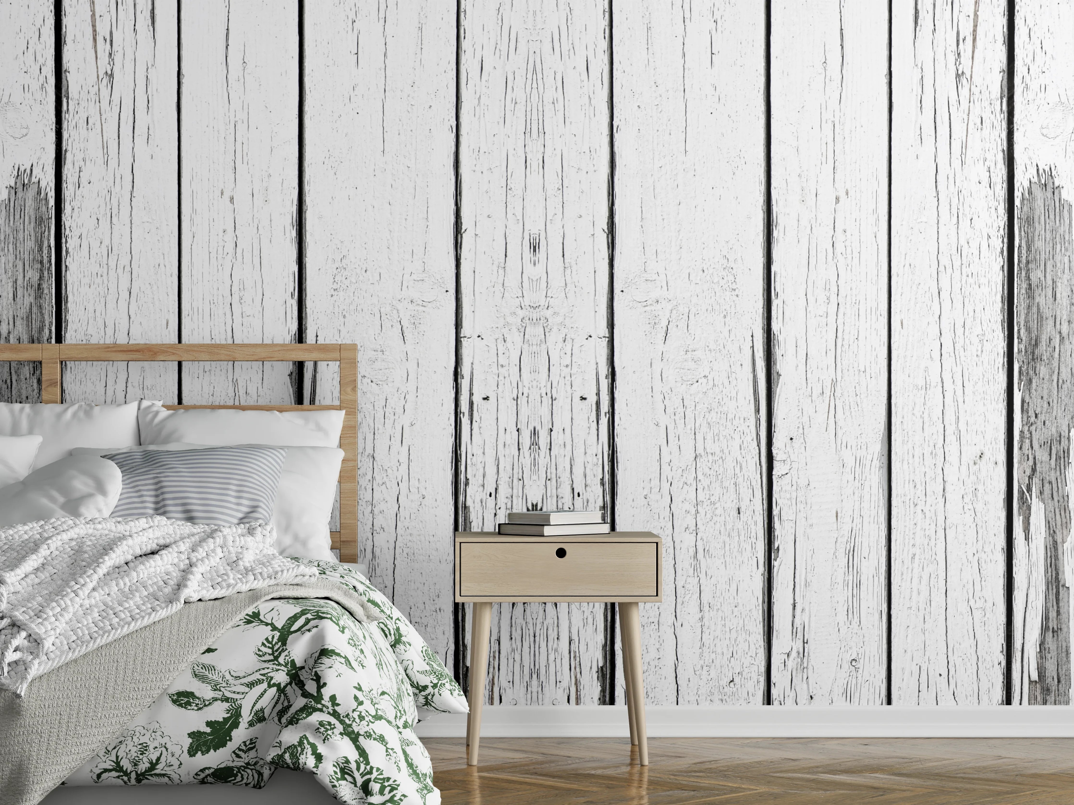 Wandverkleidung Schlafzimmer - Alt weiß lackierter Holzzaun