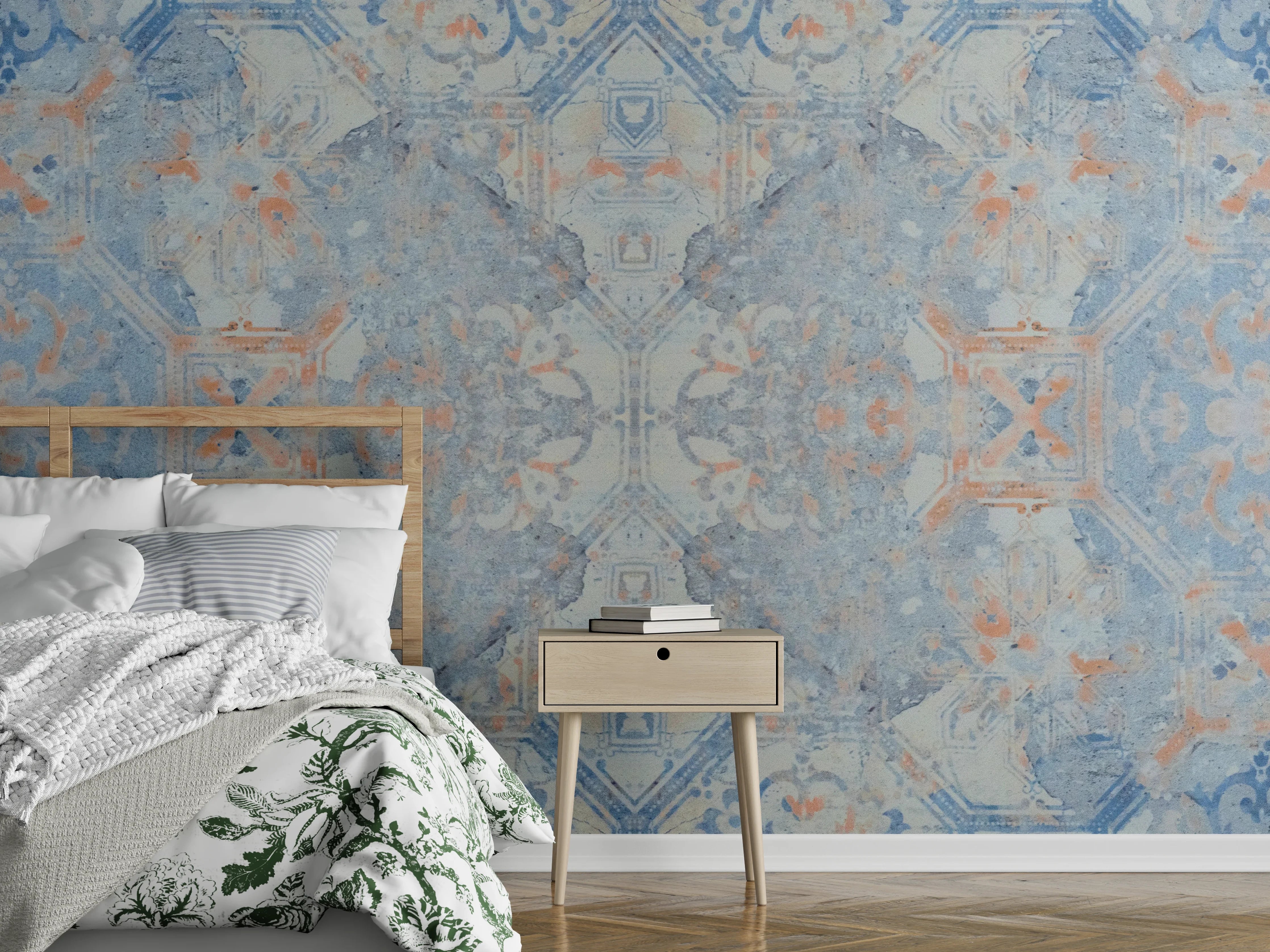 Wandverkleidung Schlafzimmer - Alte blaue Vintage Fliesen