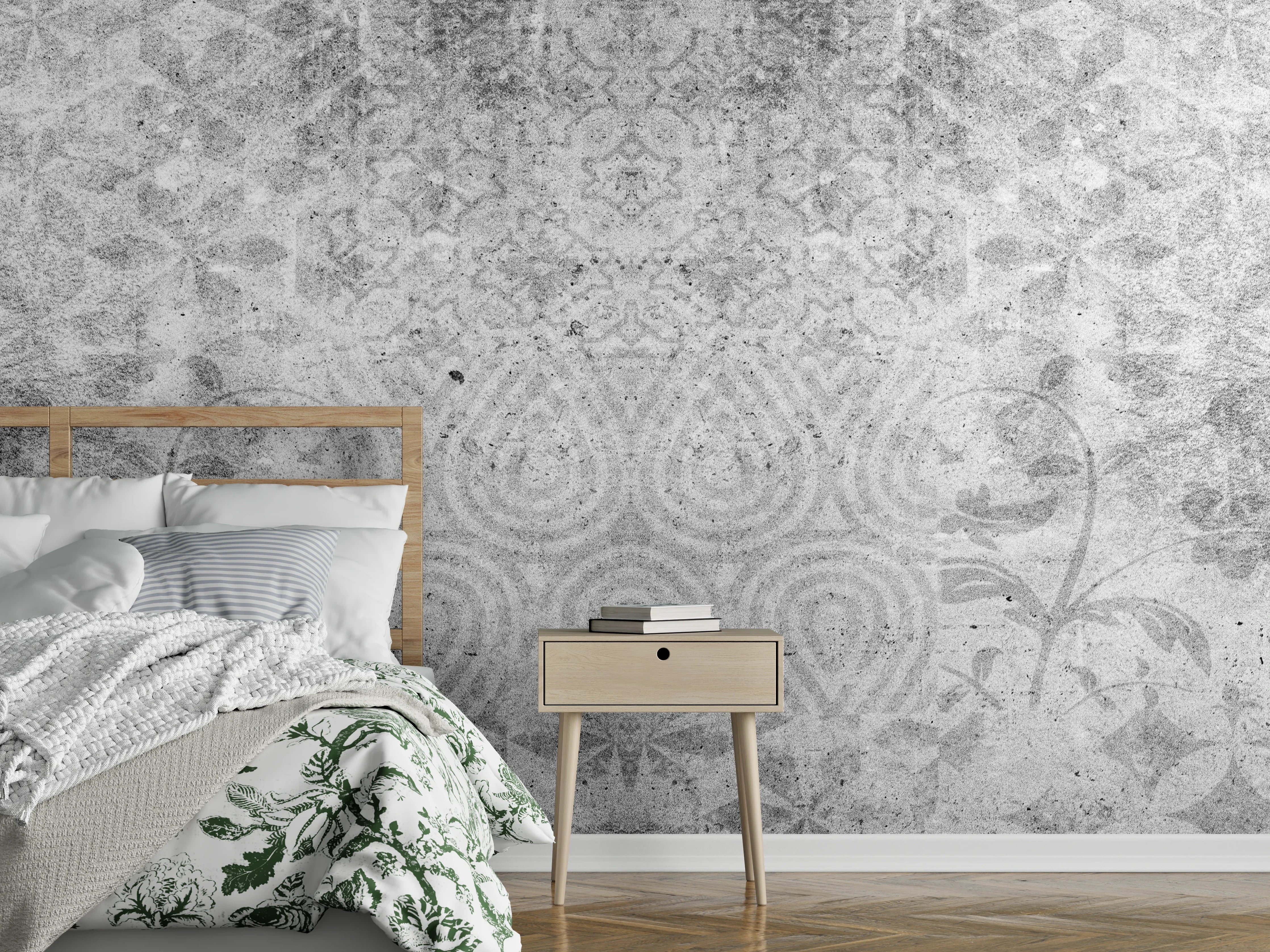 Wandverkleidung Schlafzimmer - Alte graue Vintage Fliesen