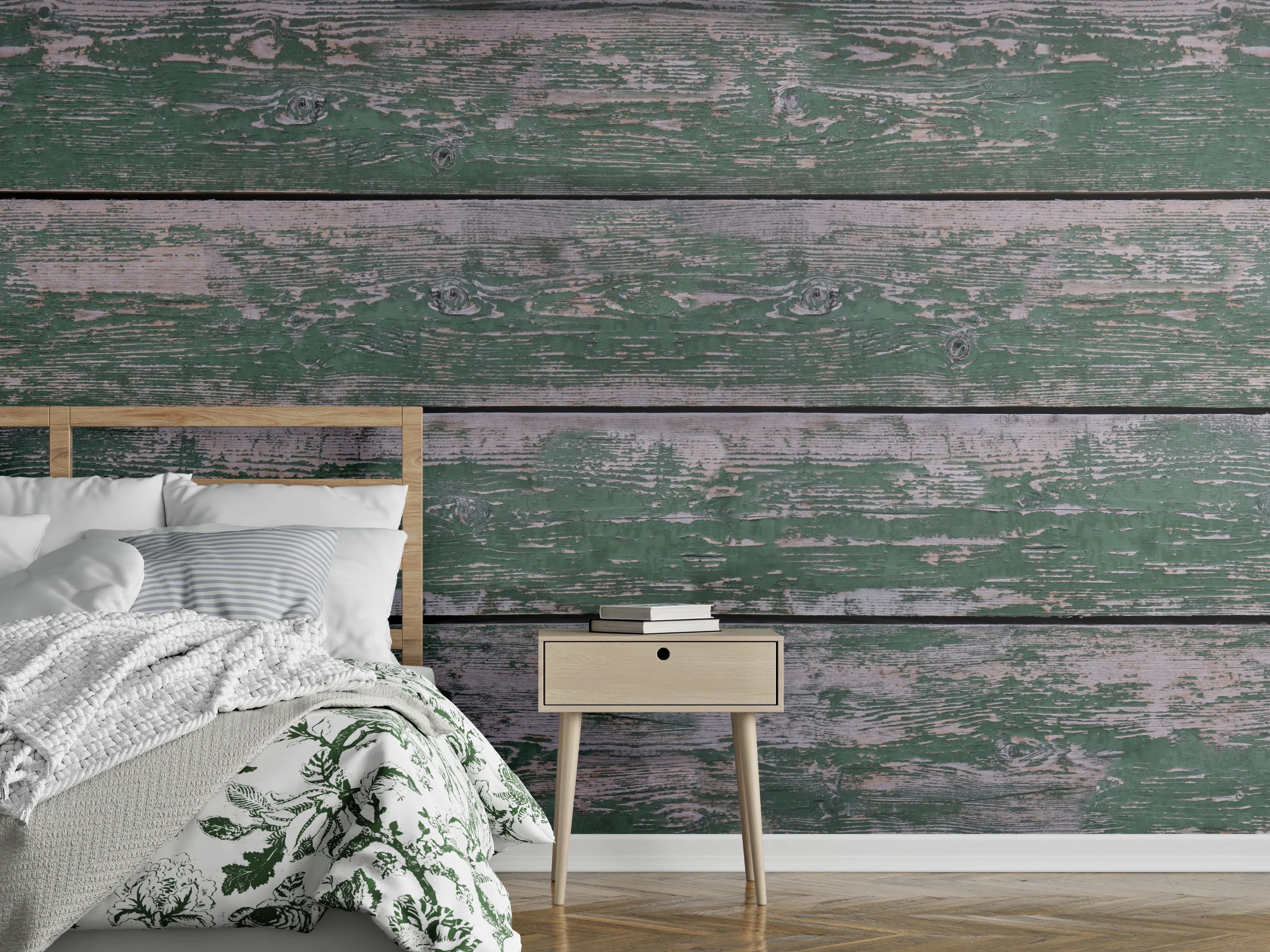 Wandverkleidung Schlafzimmer - Alte grünliche Holztextur